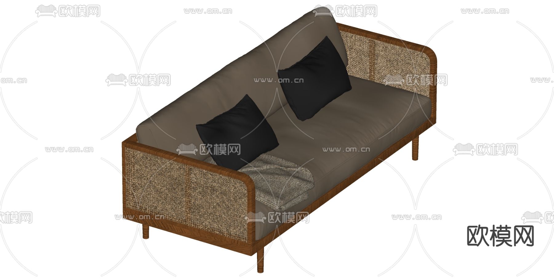 侘寂风双人沙发su模型下载（渲染图1）