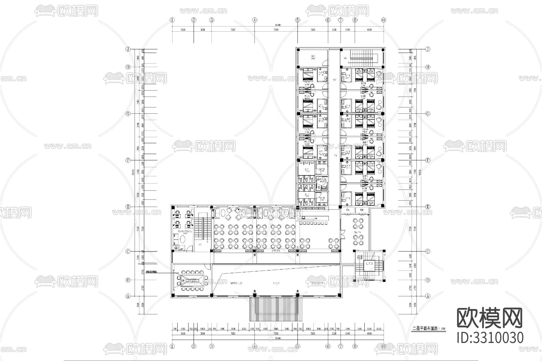 游客接待文旅景区服务中心驿站cad平面图下载（渲染图4）