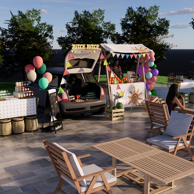  车尾箱摆摊集市su模型 