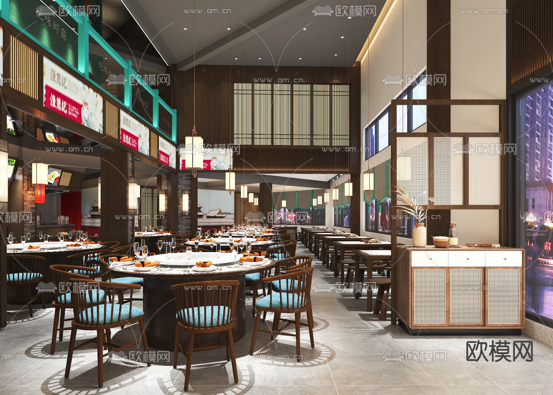 新中式茶餐厅3d模型下载（渲染图2）