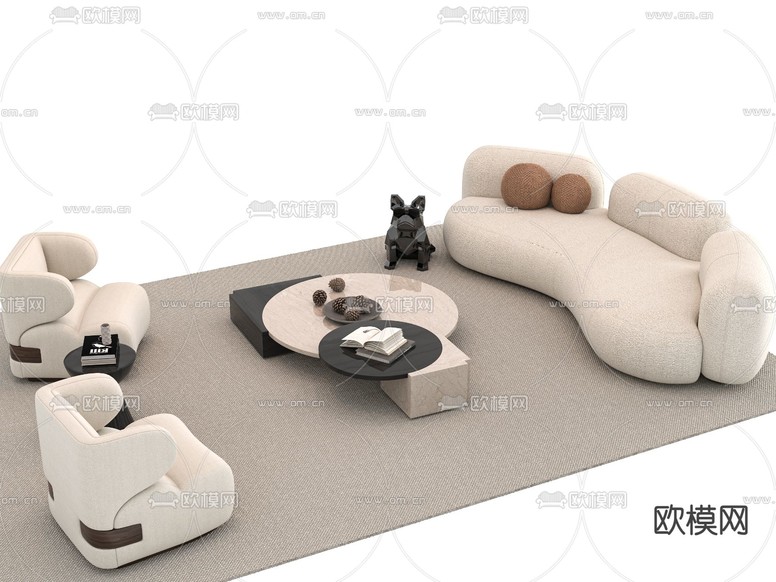 组合沙发 弧形沙发3d模型下载