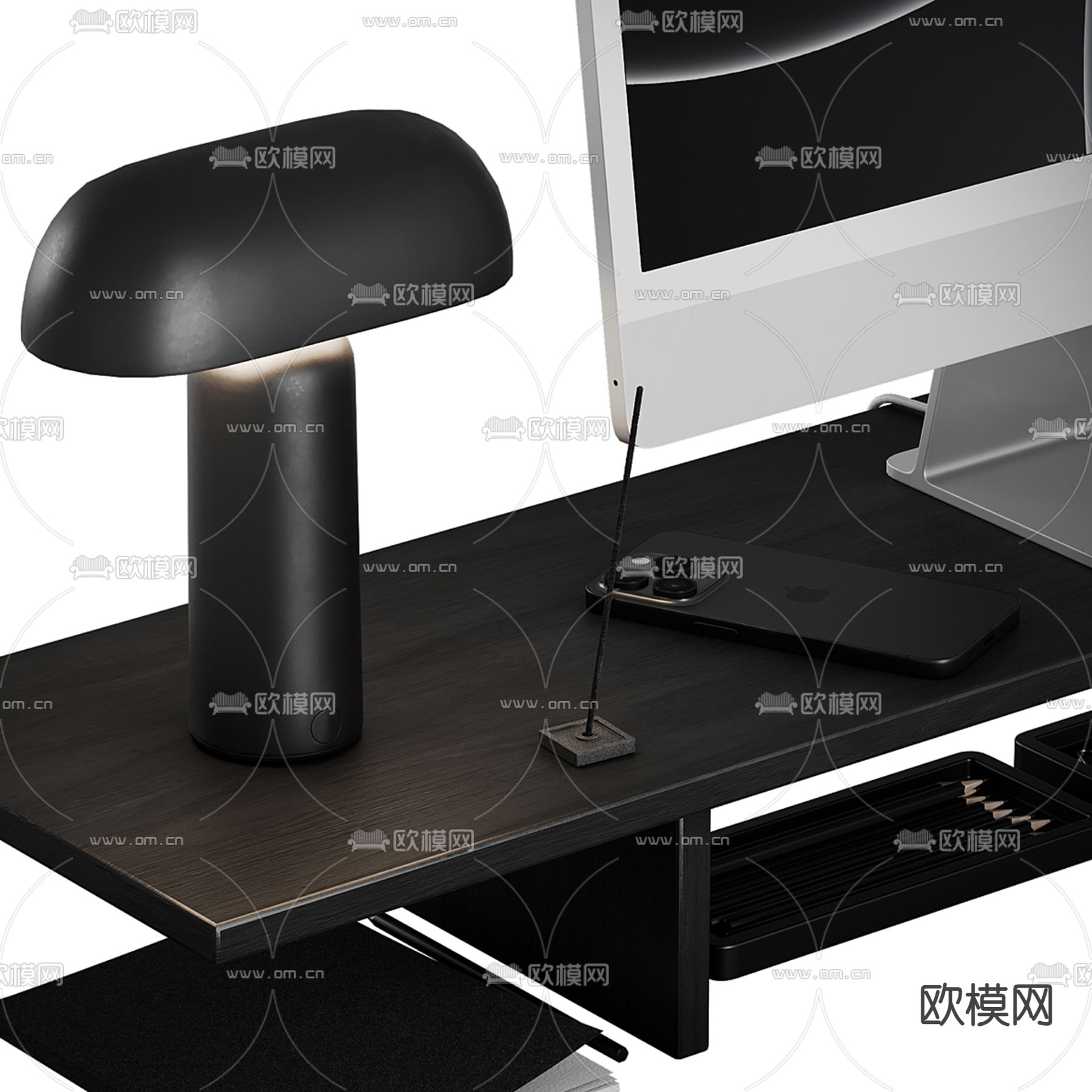 桌面摆件 电脑 手机 键盘su模型下载（渲染图2）