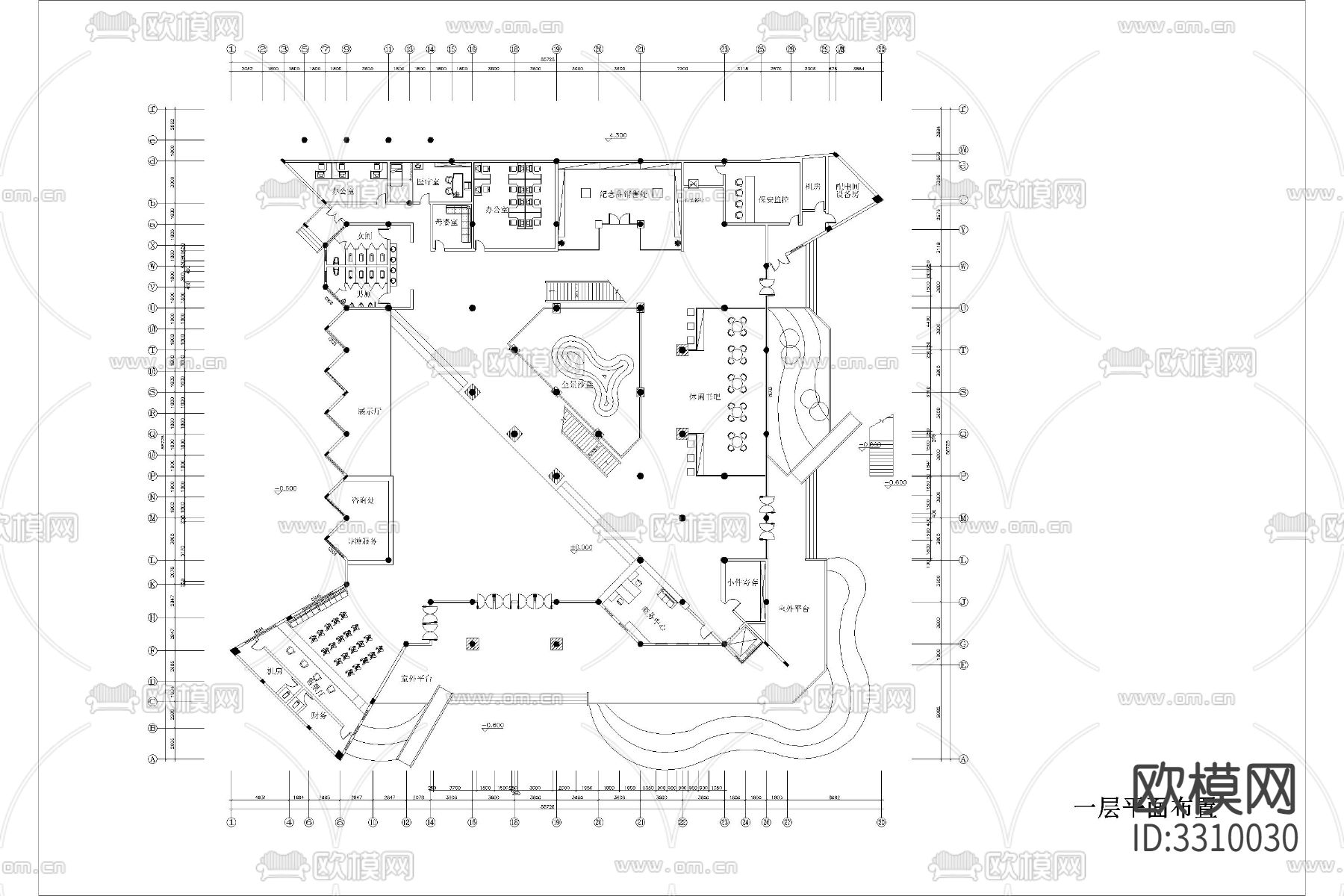 游客接待文旅景区服务中心驿站cad平面图下载（渲染图6）
