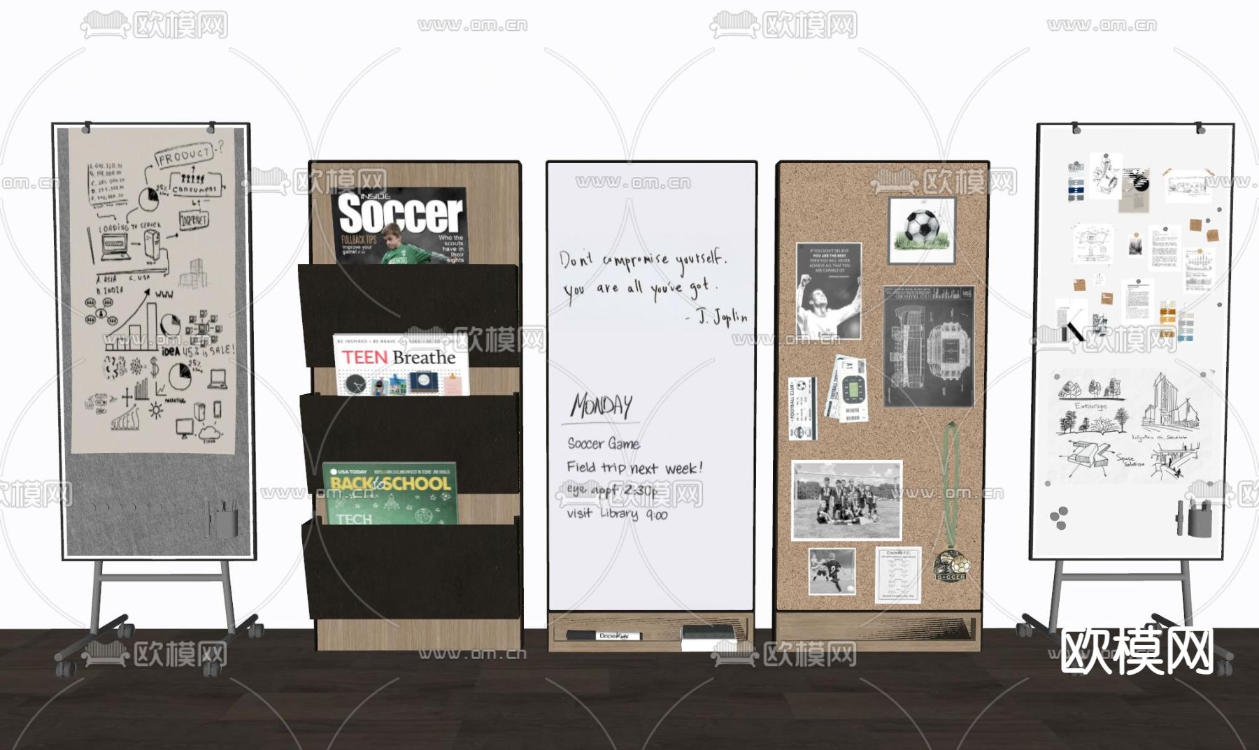 便签墙 白板 照片墙 杂志架su模型下载（渲染图1）