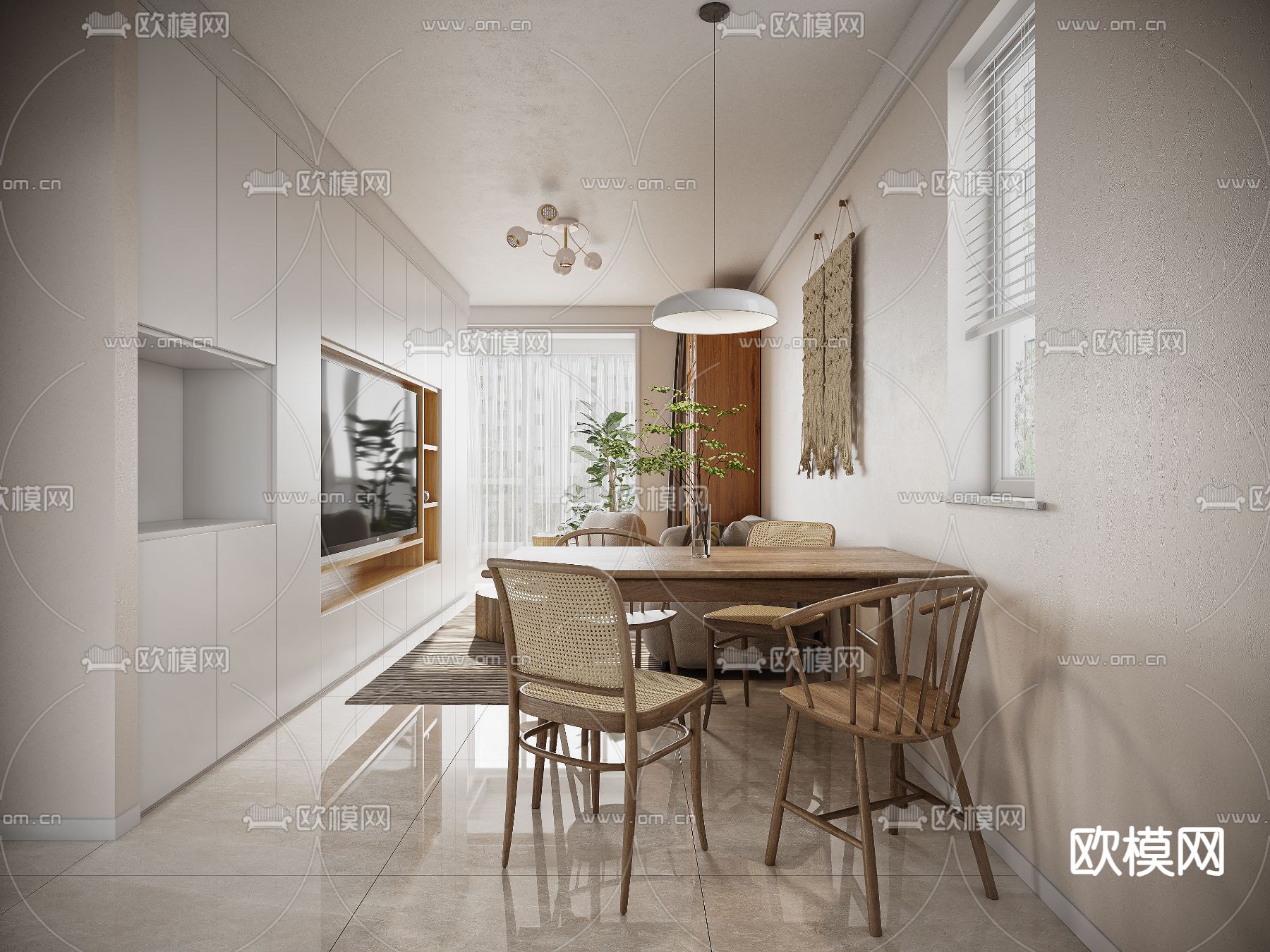 北欧客餐厅3d模型下载（渲染图3）