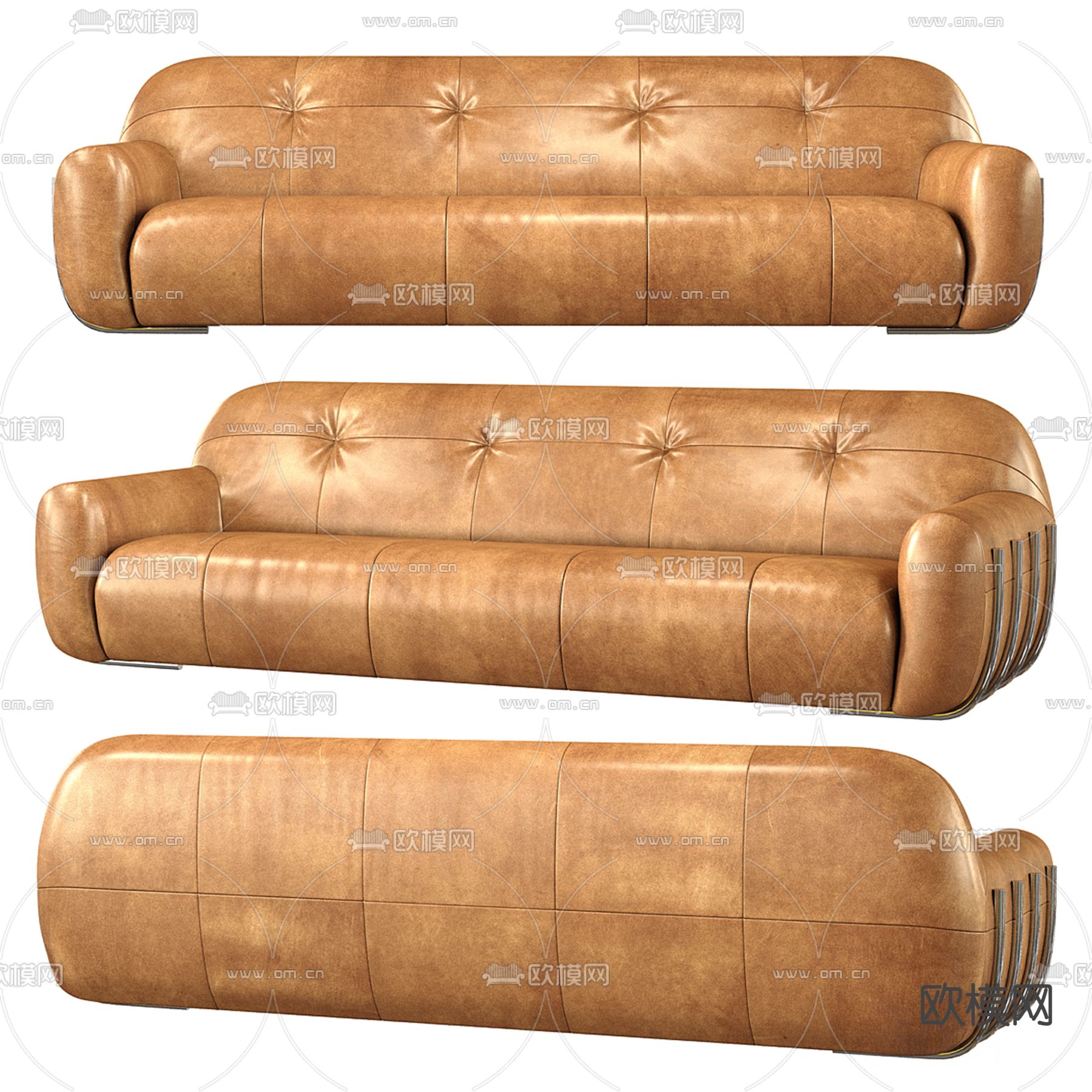 皮革沙发 多人沙发3d模型下载（渲染图2）