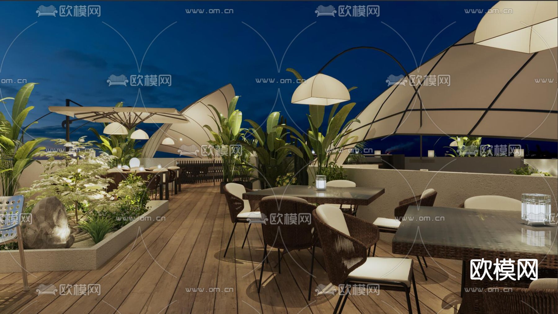 户外餐厅 大排档 庭院3d模型
