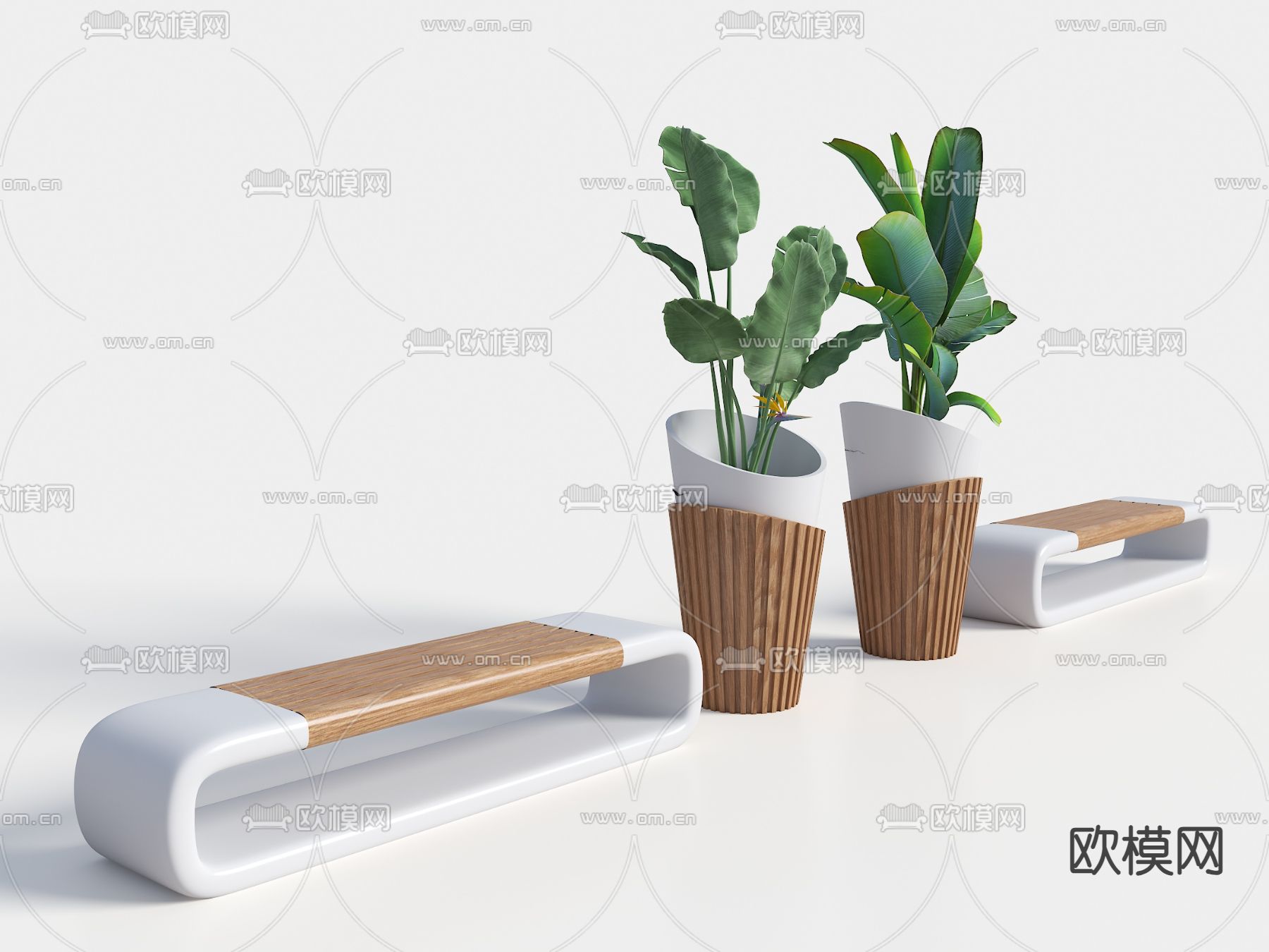 现代坐凳树池 景观座椅su模型