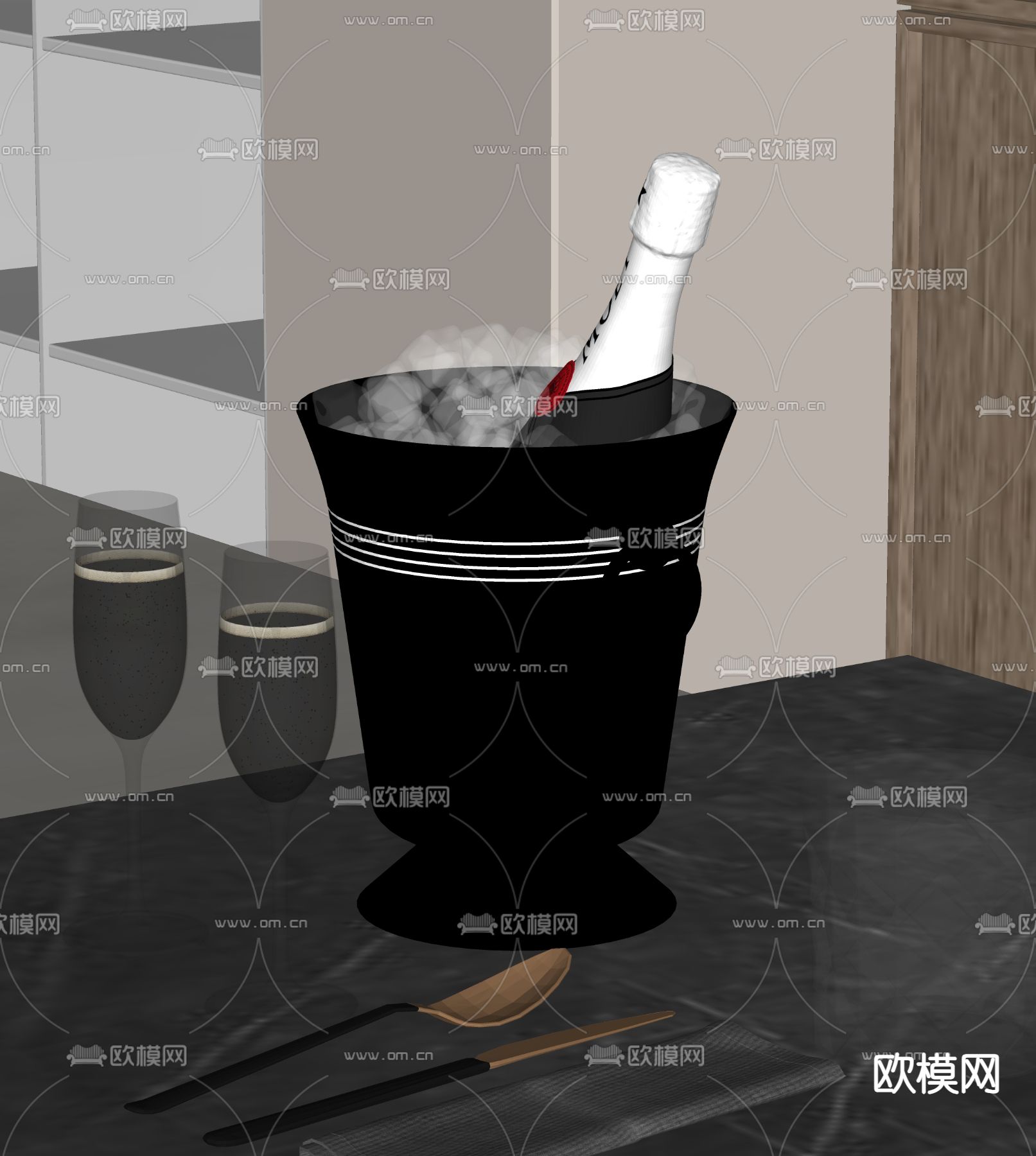 水杯 酒杯 酒瓶su模型下载（渲染图1）