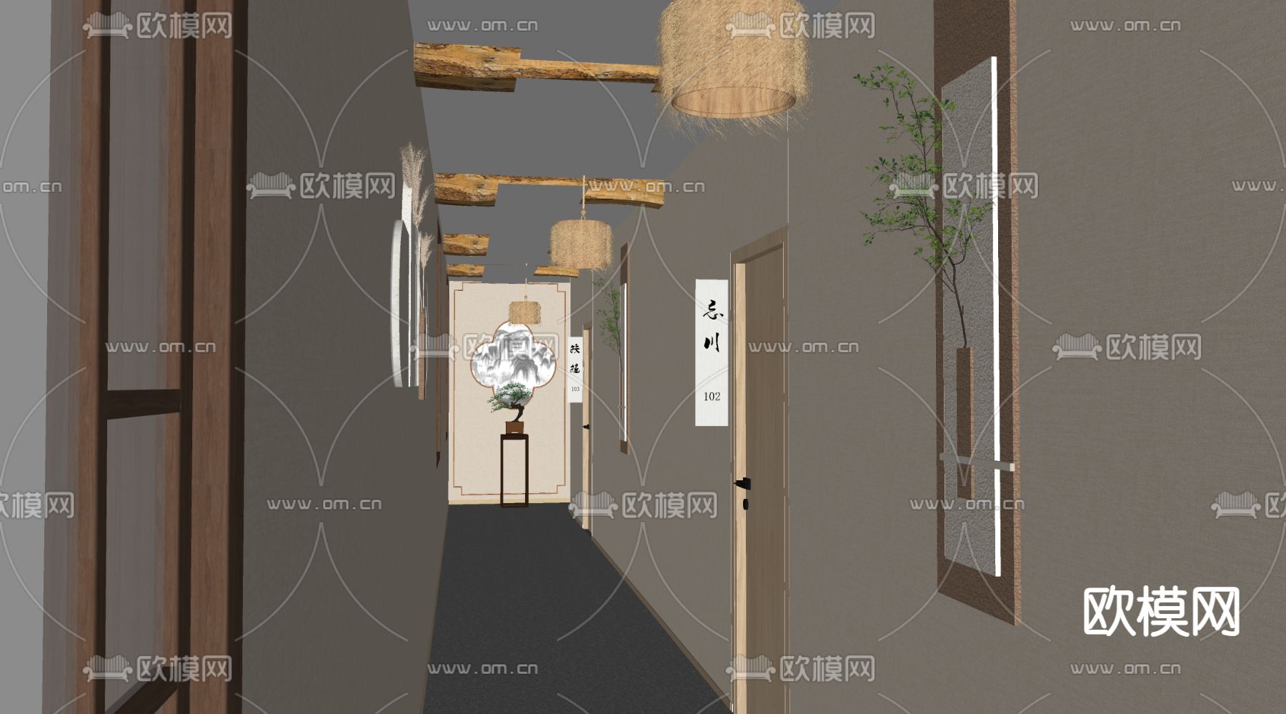 现代酒店过道 走廊su模型下载（渲染图1）