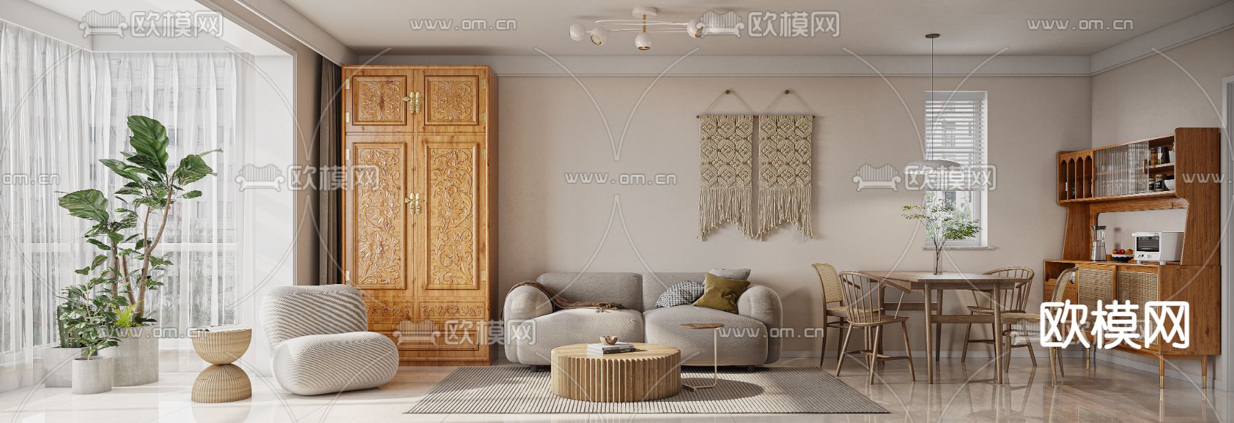 北欧客餐厅3d模型下载（渲染图1）