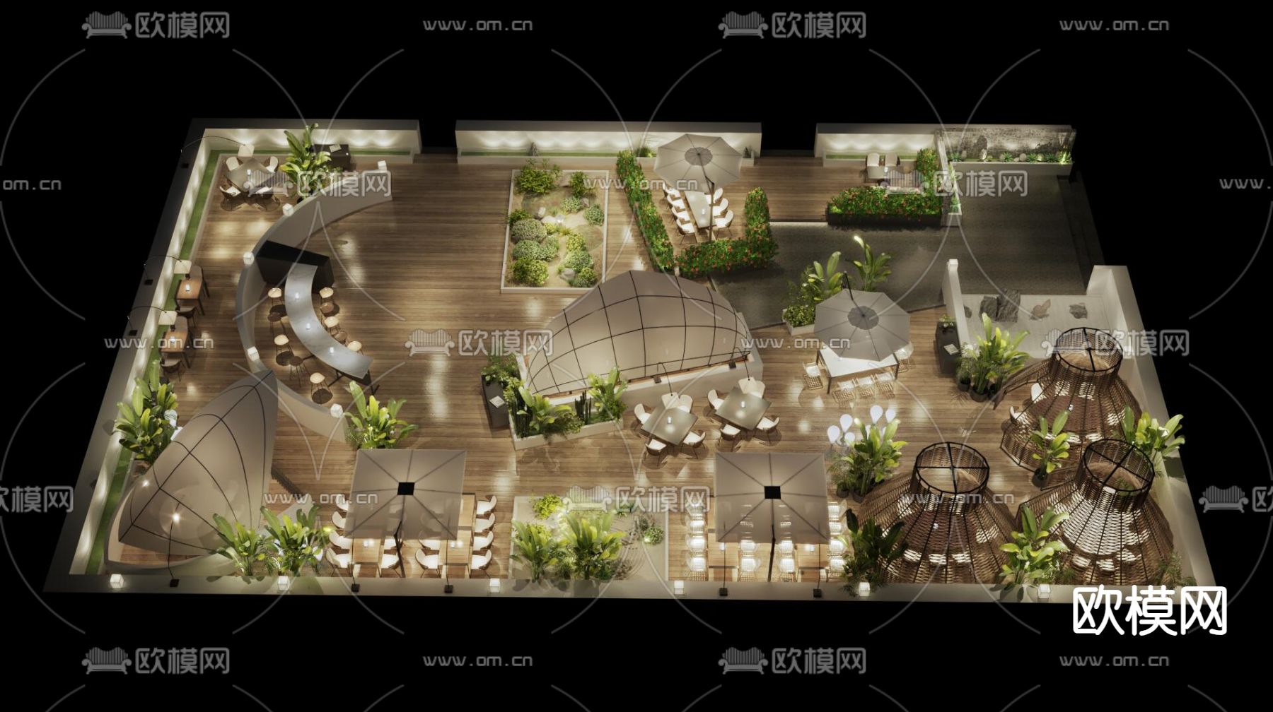 户外餐厅 大排档 庭院3d模型