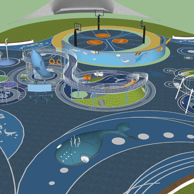  现代儿童游乐园su模型 