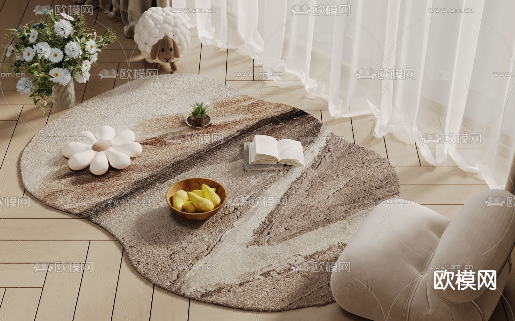 奶油风地毯3d模型下载