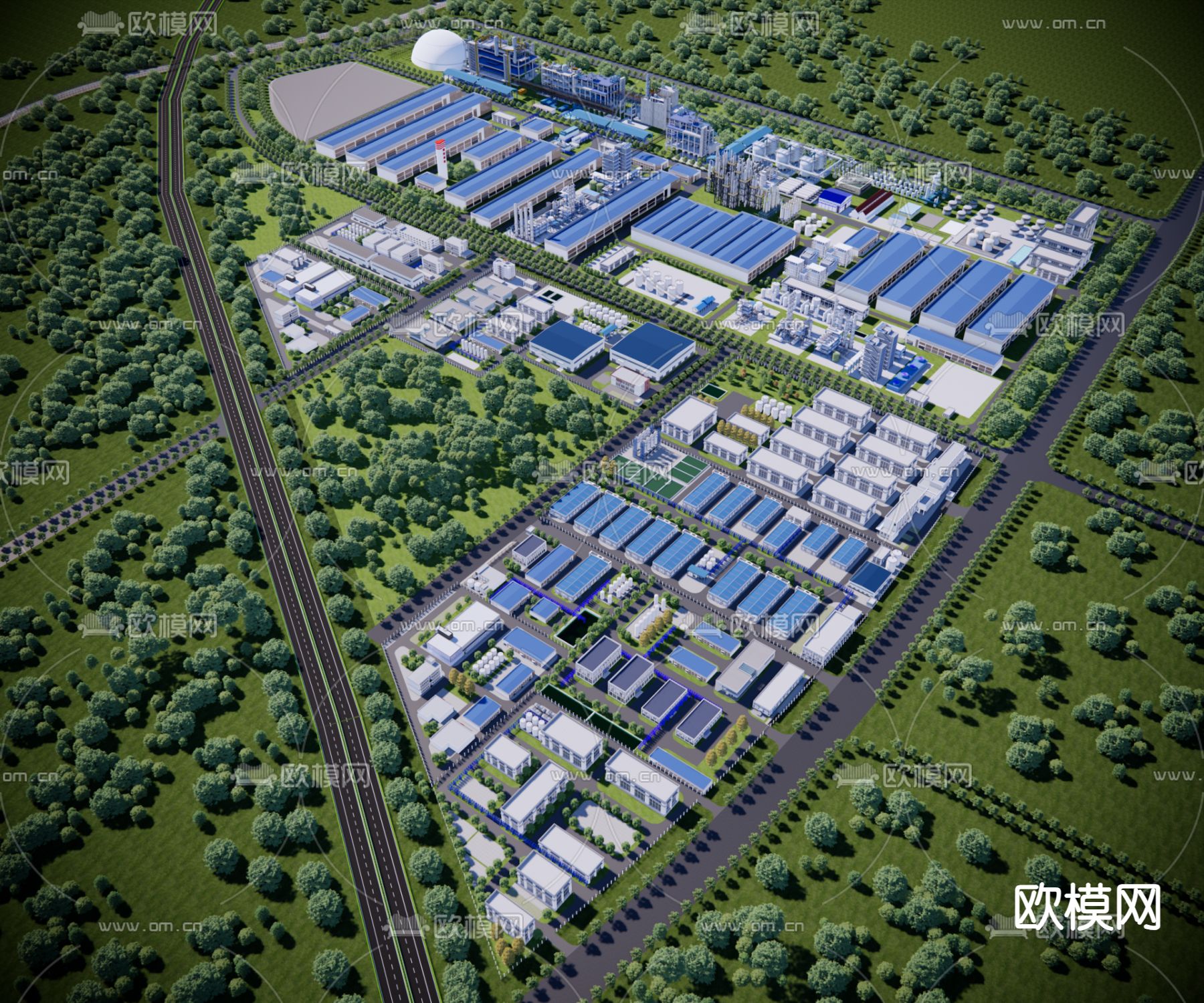 化工厂鸟瞰规划su模型下载（渲染图2）