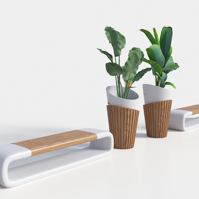  现代坐凳树池 景观座椅su模型 