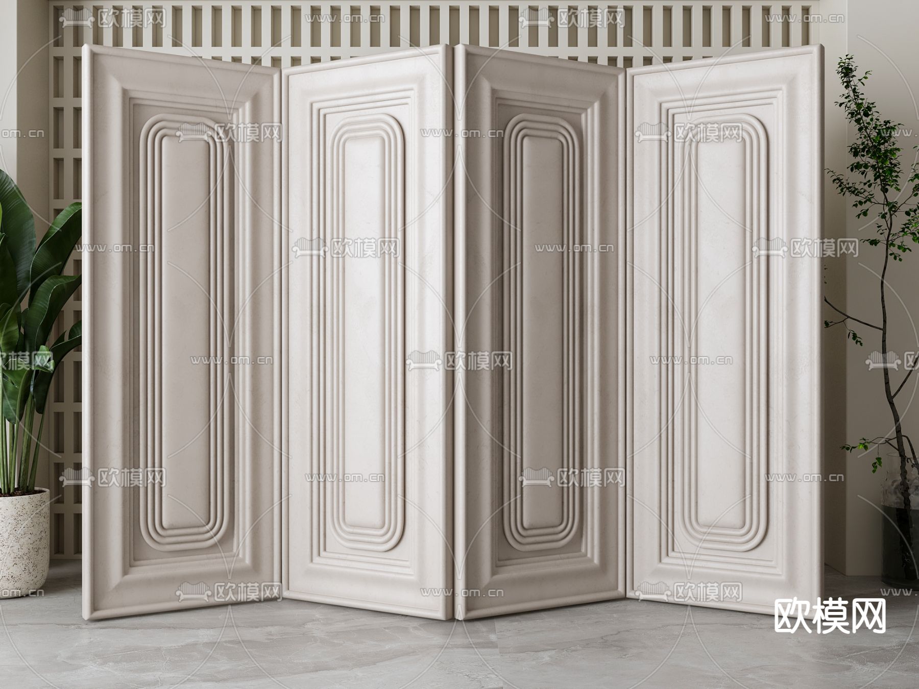 简欧屏风 隔断su模型下载（渲染图2）