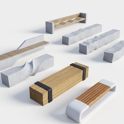  现代坐凳树池su模型 