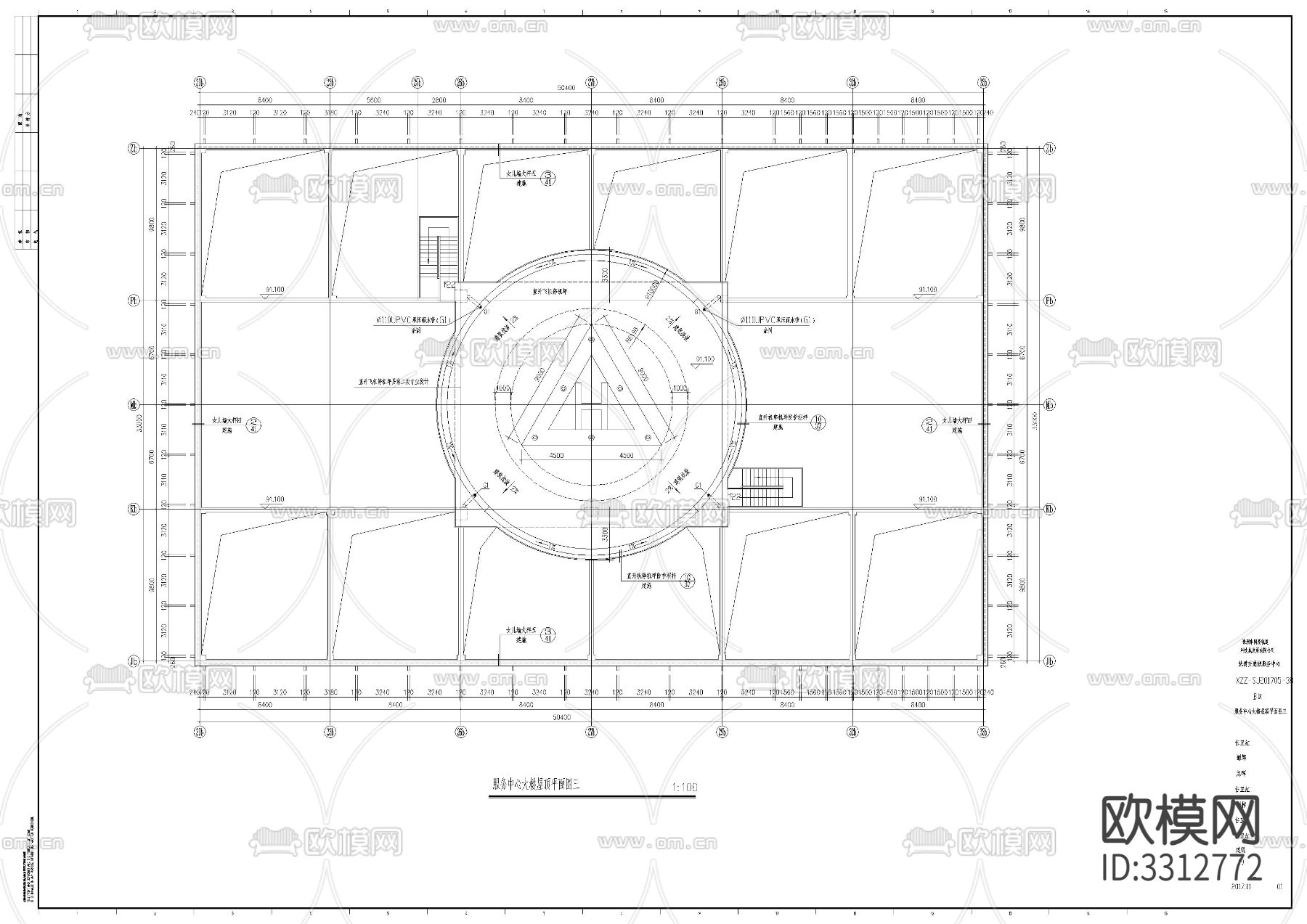 轨道交通城服务中心建筑cad平面图下载（渲染图1）