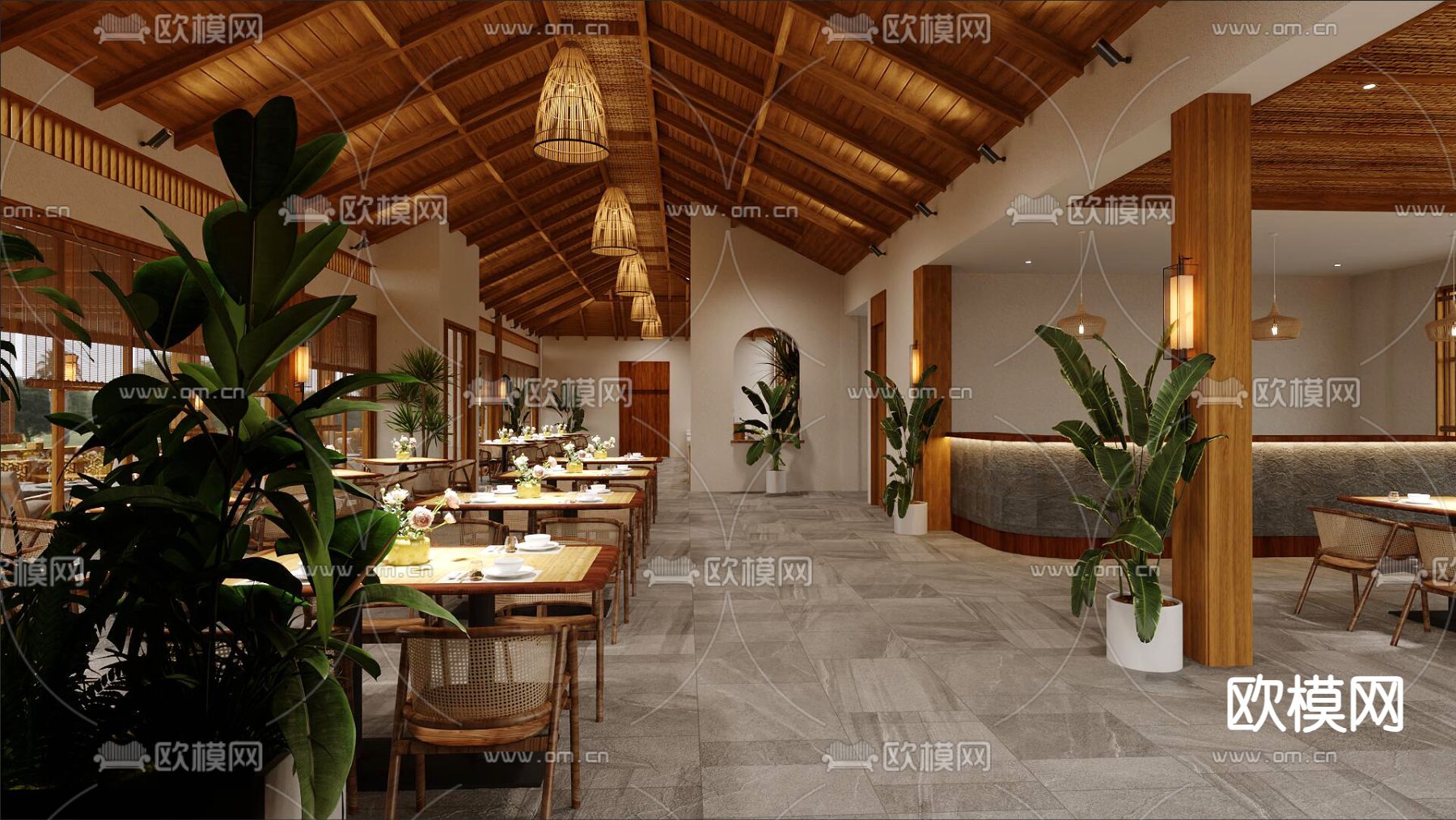 东南亚餐厅 网红餐厅3d模型下载（渲染图2）