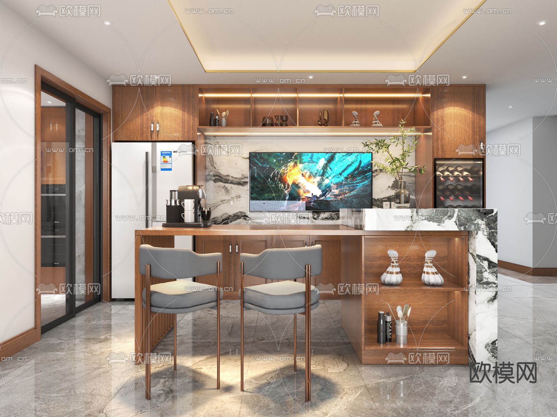 中岛吧台 水吧台3d模型下载