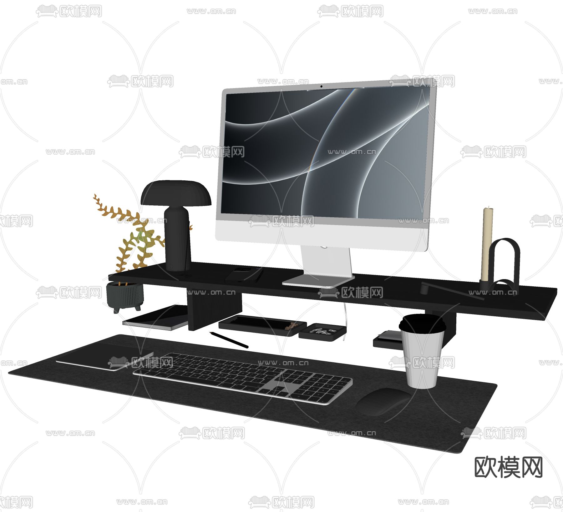 桌面摆件 电脑 手机 键盘su模型下载（渲染图1）