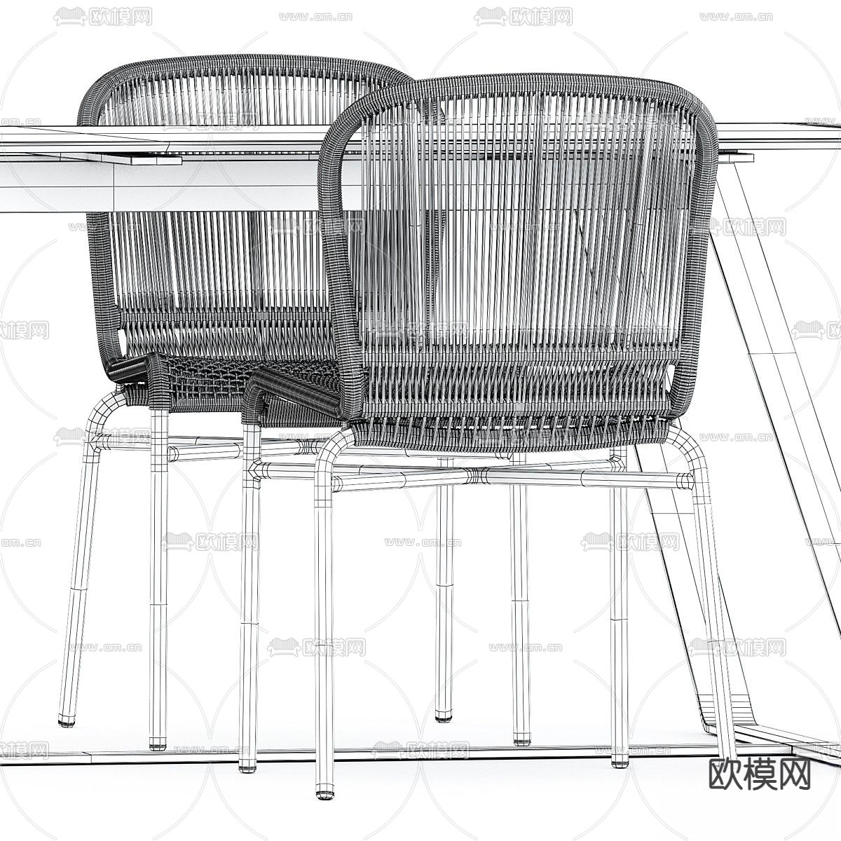 Varaschin户外桌椅 藤编椅3d模型下载（渲染图5）