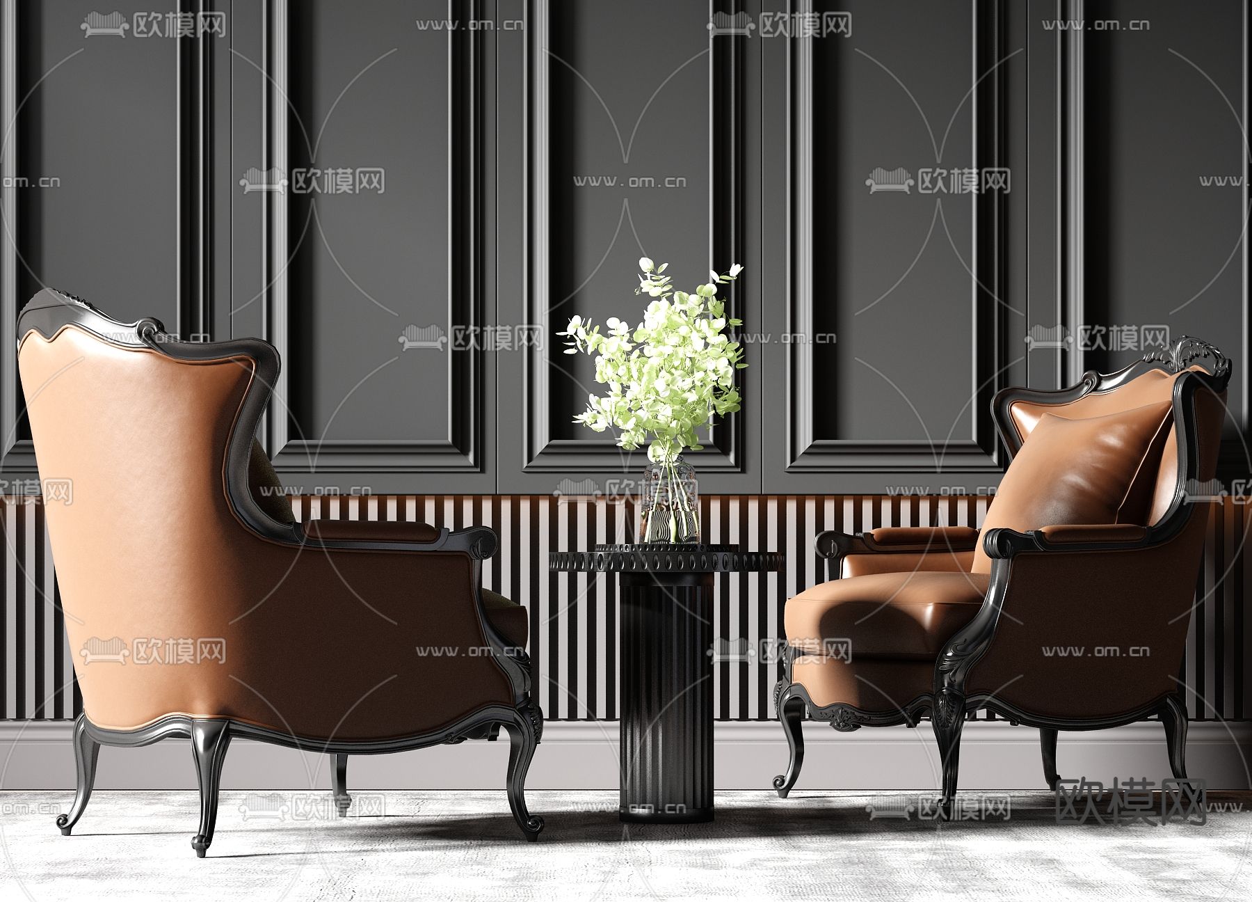 简欧休闲椅su模型下载（渲染图2）