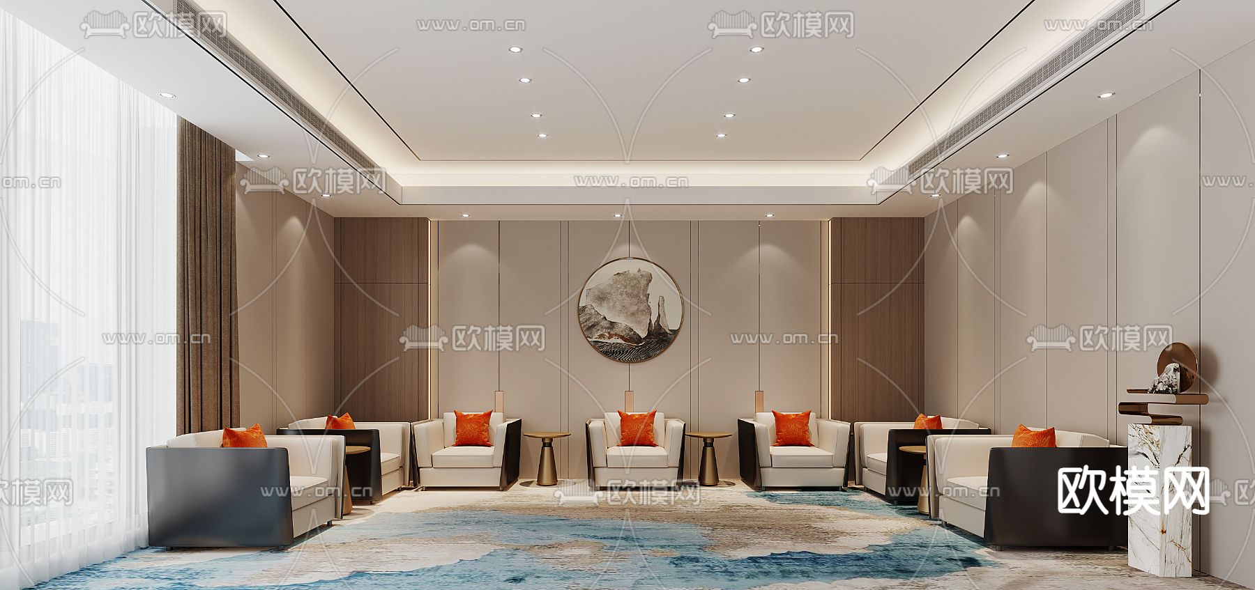 新中式会客厅 接待室3d模型下载