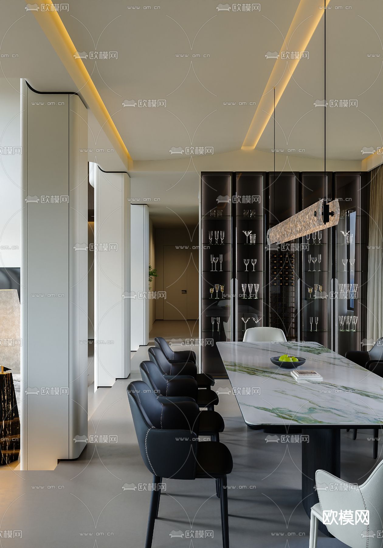 别墅大堂 别墅客餐厅3d模型下载（渲染图6）