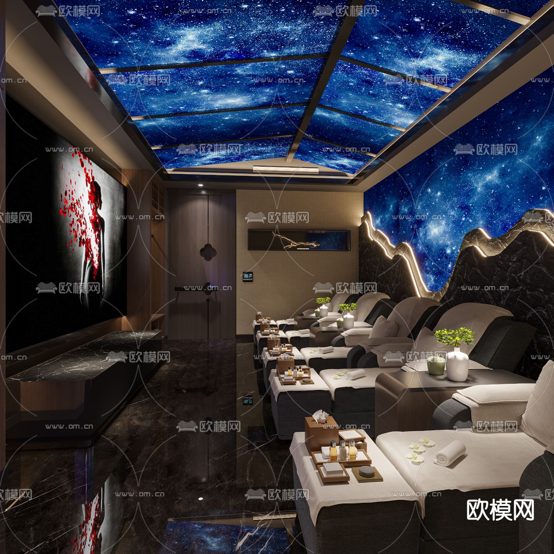 新中式足浴包房3d模型下载（渲染图2）