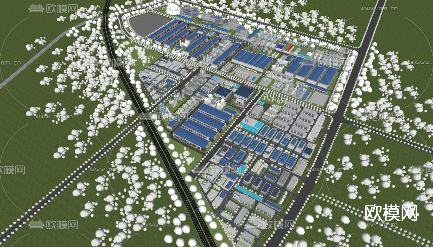 化工厂鸟瞰规划su模型下载（渲染图1）