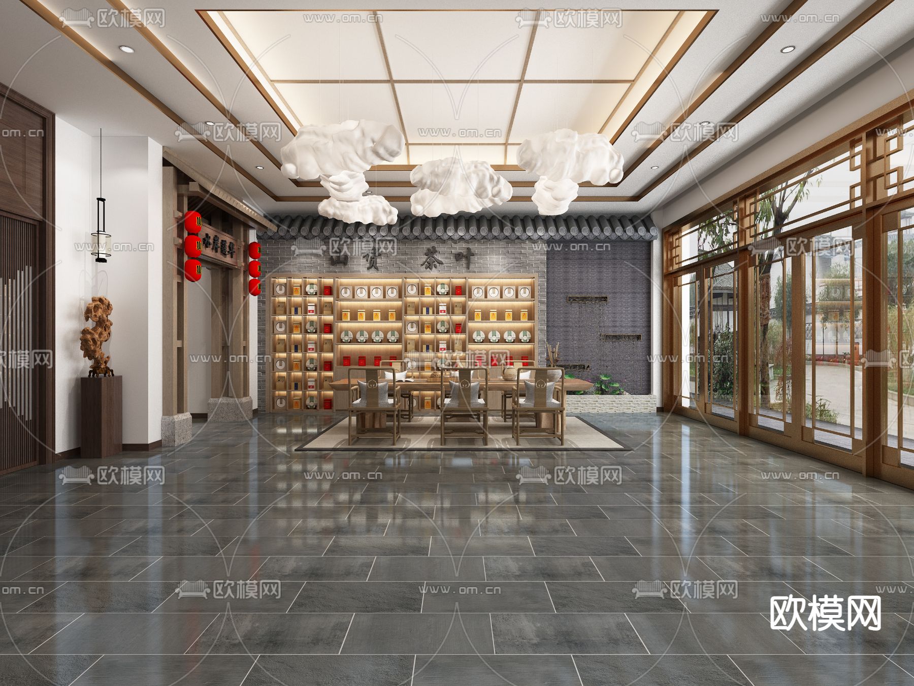 新中式 茶馆3d模型下载（渲染图1）