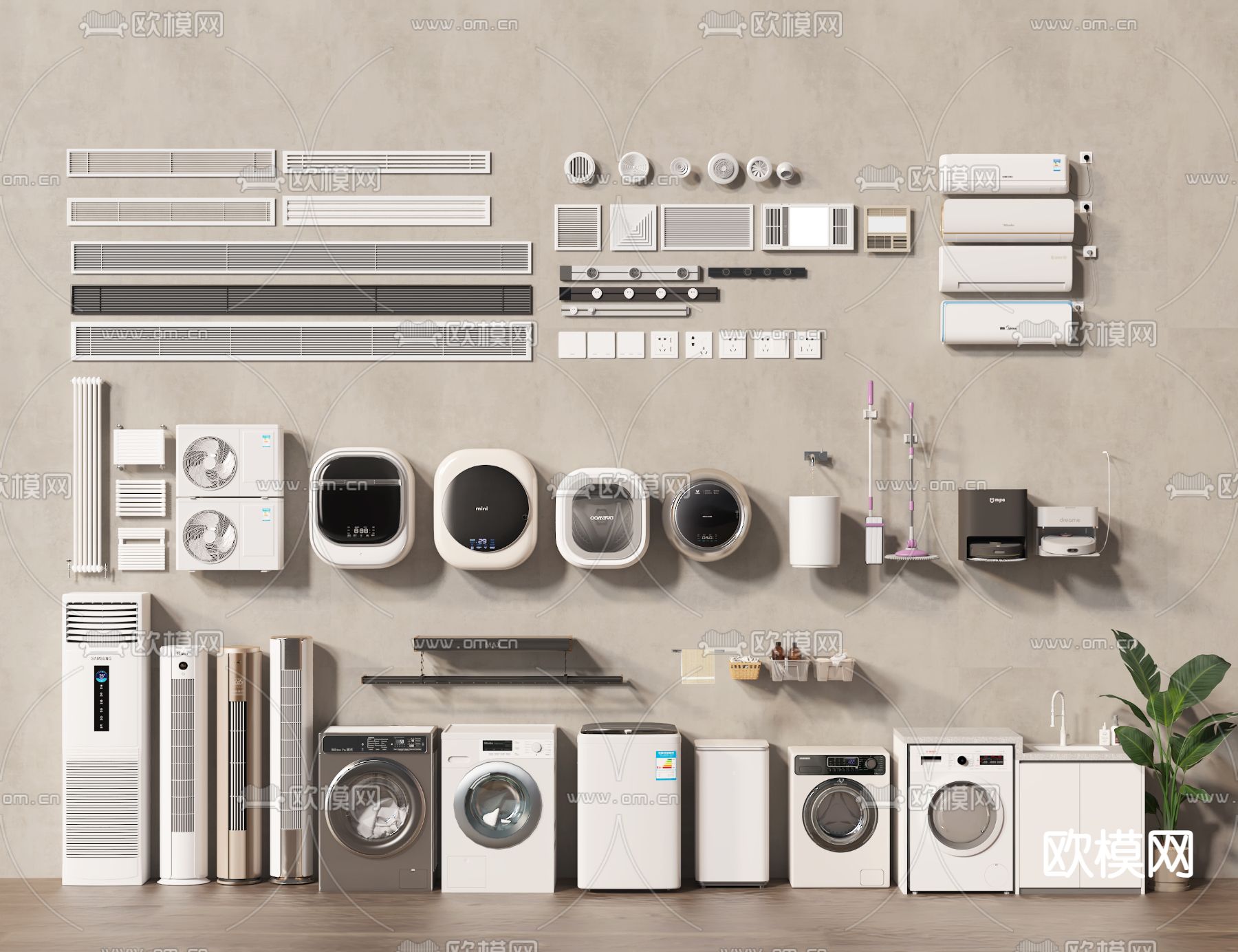 冰箱 空调 洗衣机 拖地机su模型下载（渲染图2）