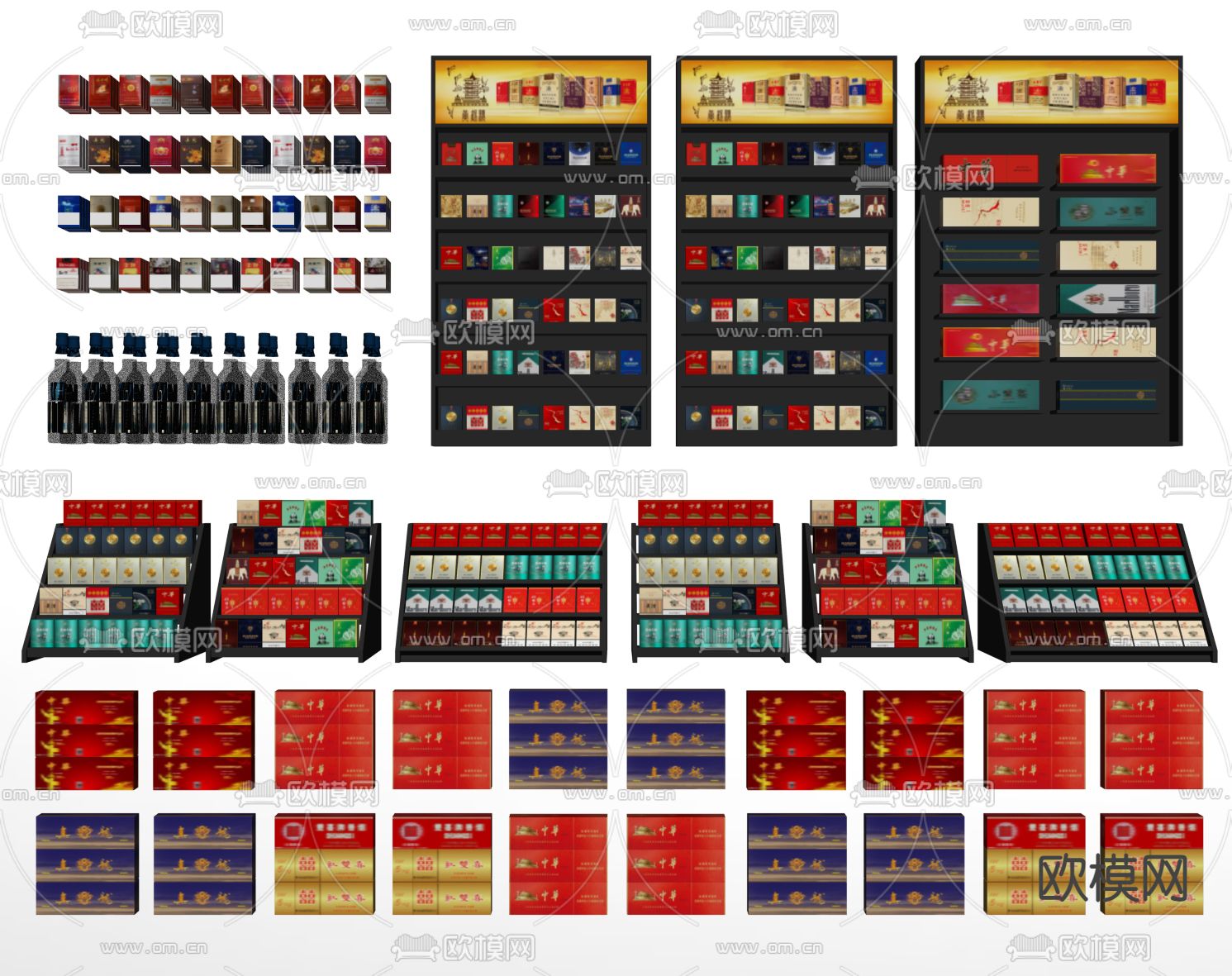 烟盒 香烟 货柜 货架 展示柜su模型下载（渲染图1）