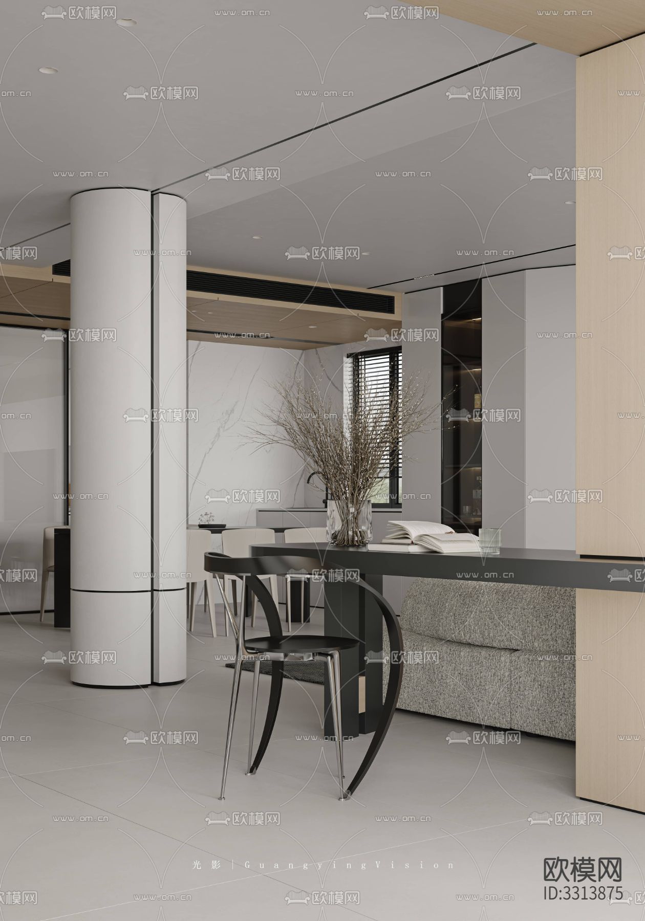 现代客餐厅效果图下载（渲染图9）