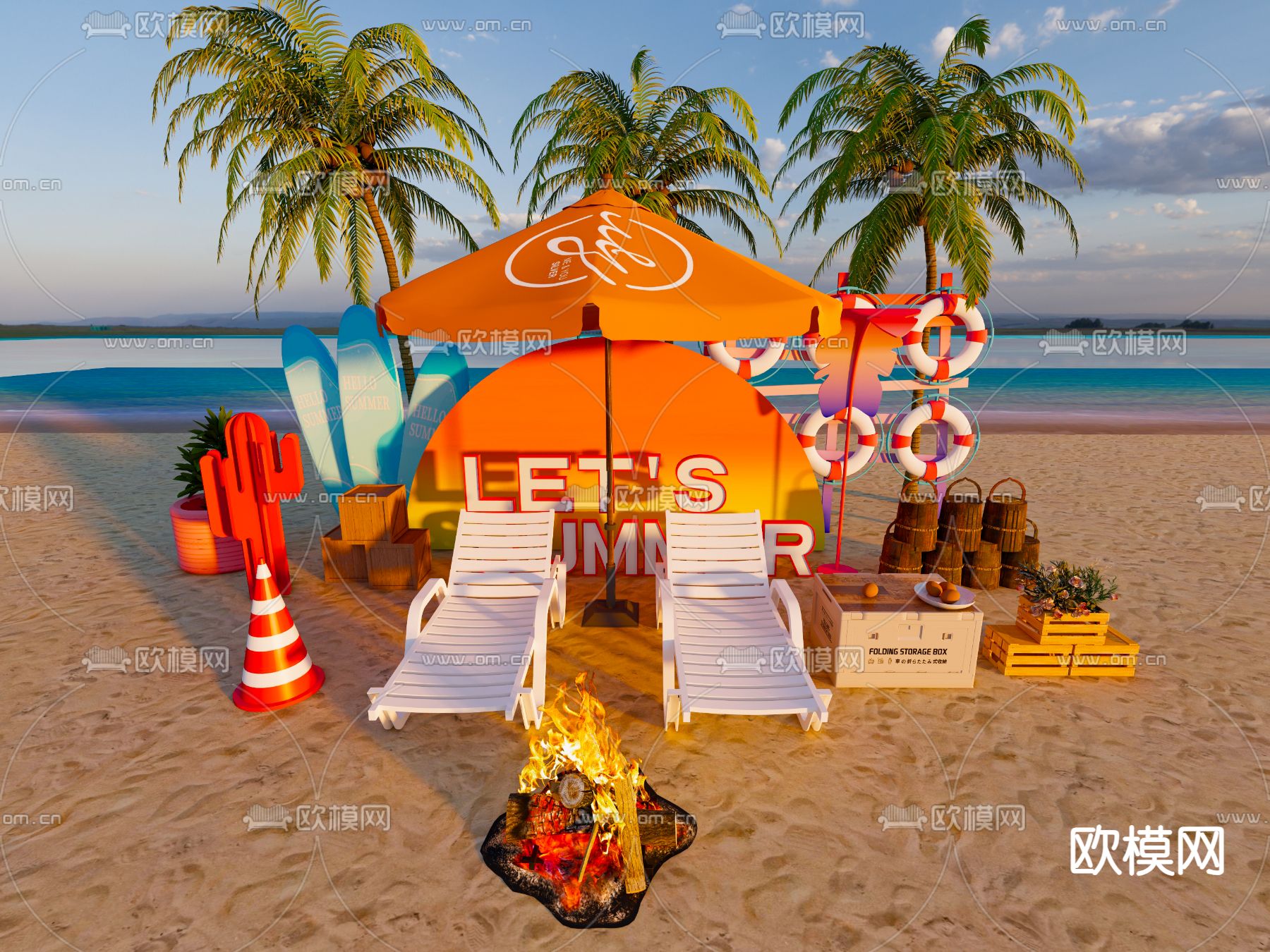 夏日沙滩美陈su模型下载（渲染图2）
