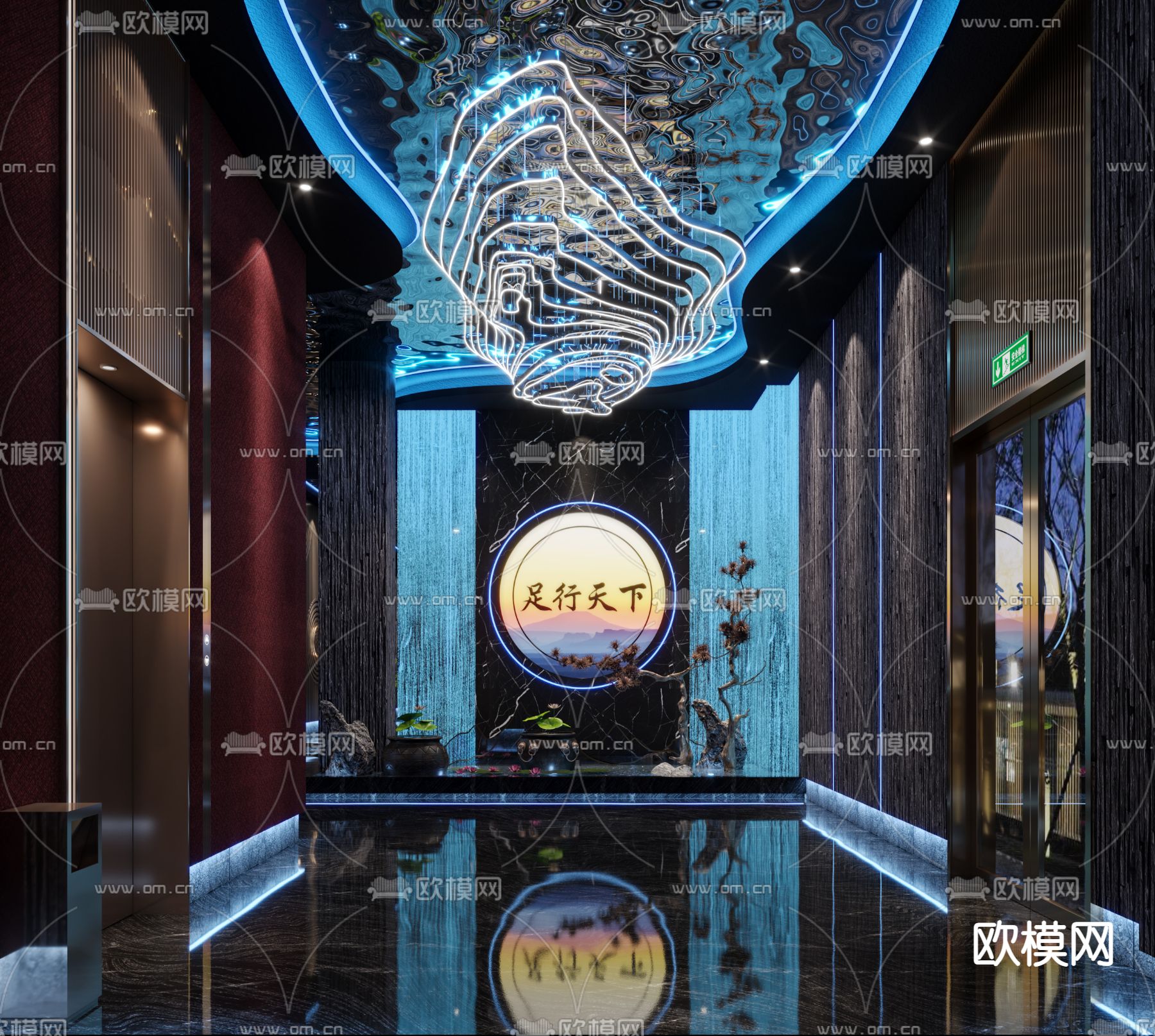 新中式洗浴中心前台 接待3d模型下载（渲染图3）