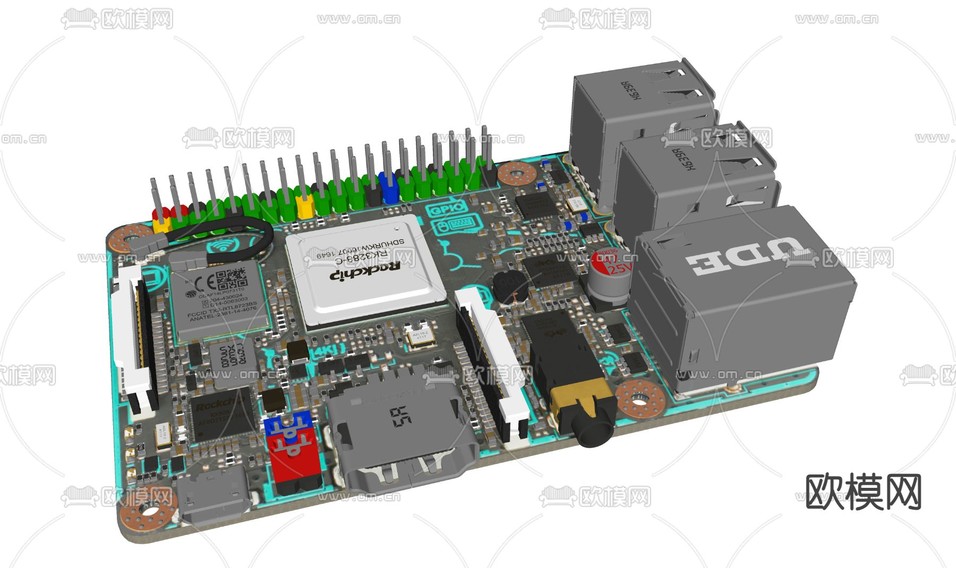 科技感电路板 CPU 电脑主板 电子器件3d模型下载(渲染图2)