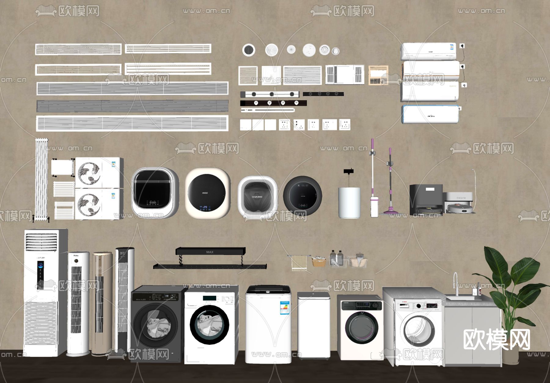 冰箱 空调 洗衣机 拖地机su模型下载（渲染图1）