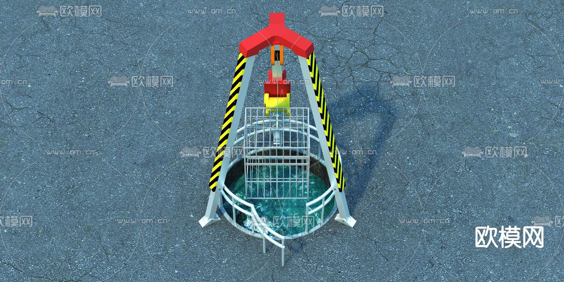 工业风深井 救援升降吊机3d模型下载（渲染图1）