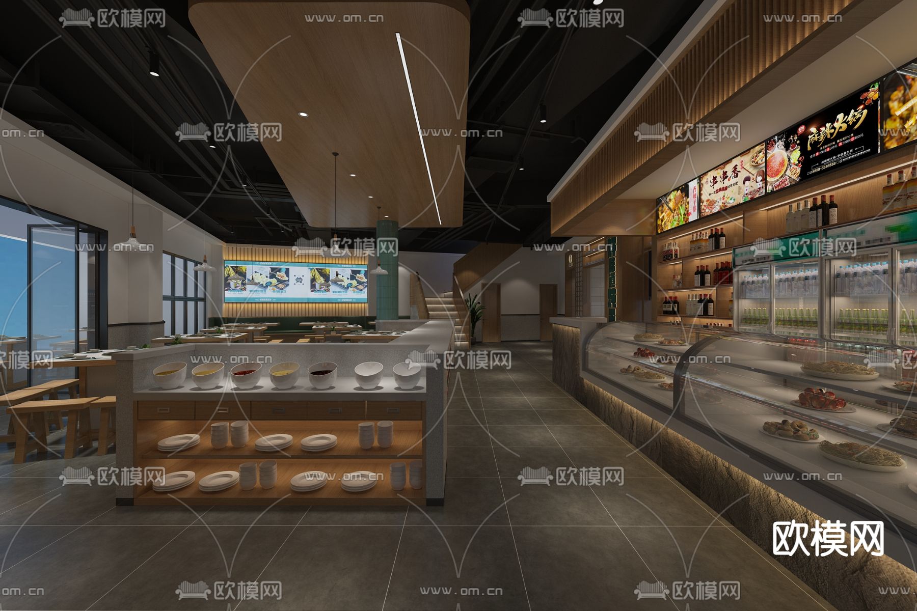 现代火锅店 串串店3d模型下载（渲染图1）
