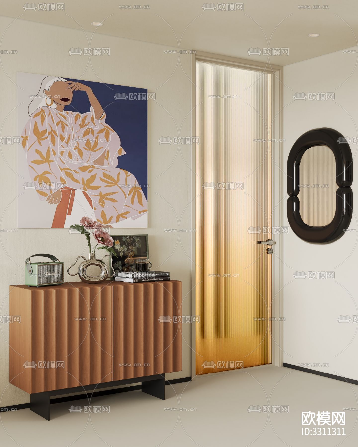 奶油风客餐厅效果图下载（渲染图5）