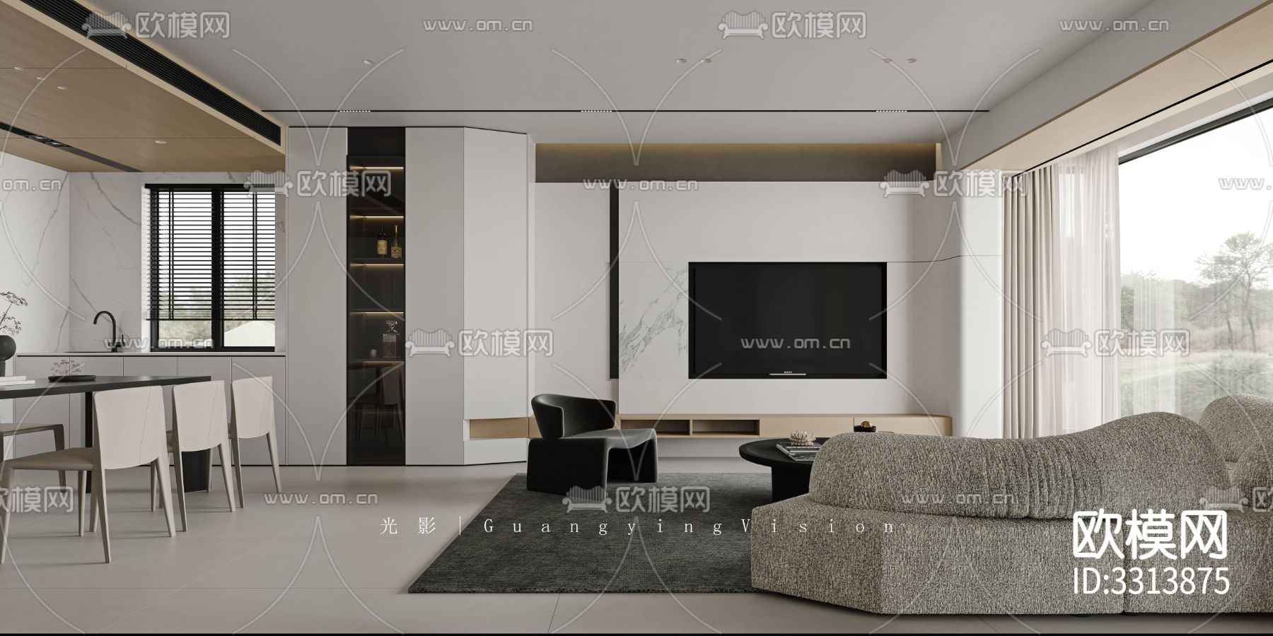 现代客餐厅效果图下载（渲染图6）