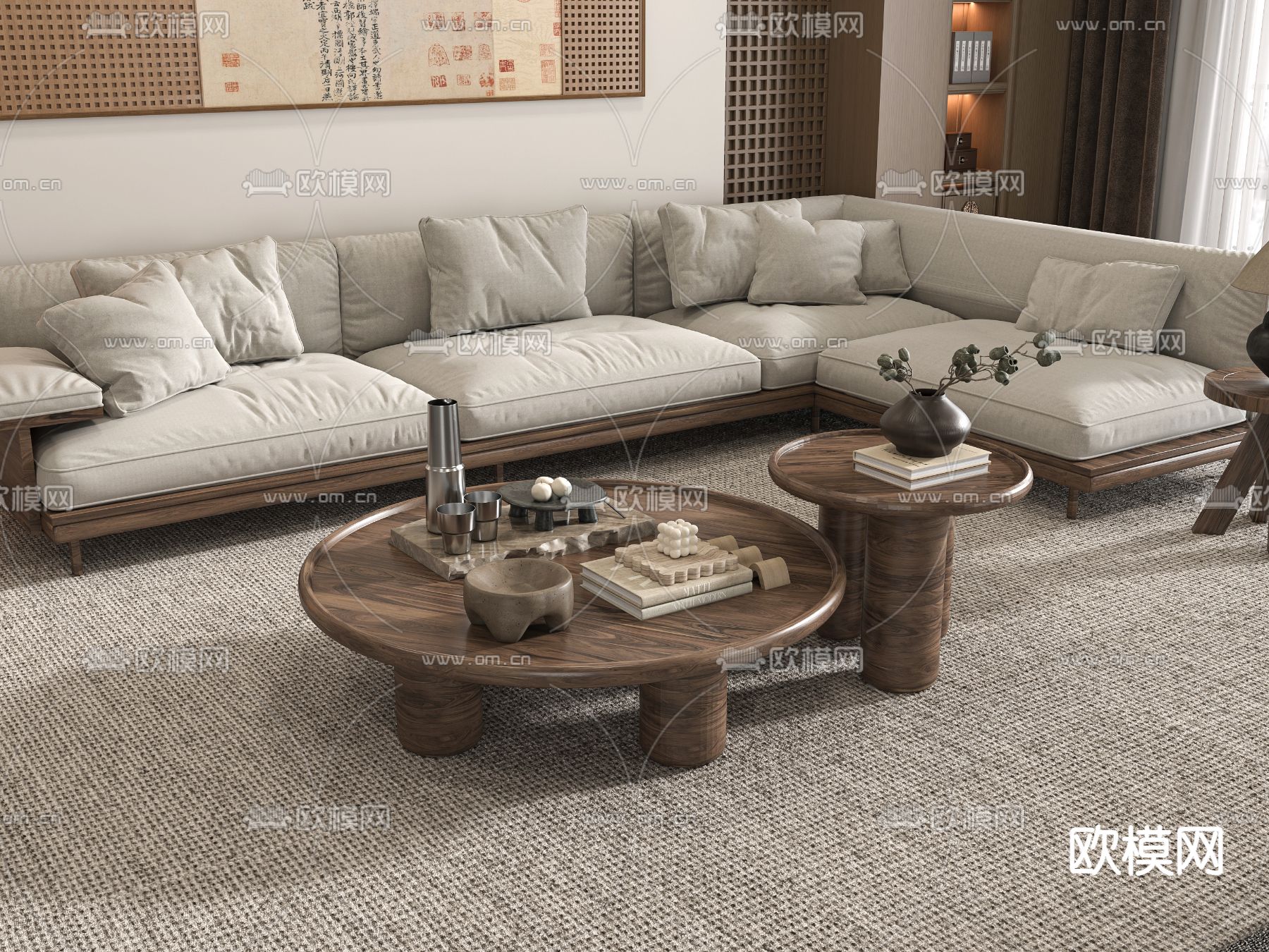 侘寂沙发组合3d模型下载
