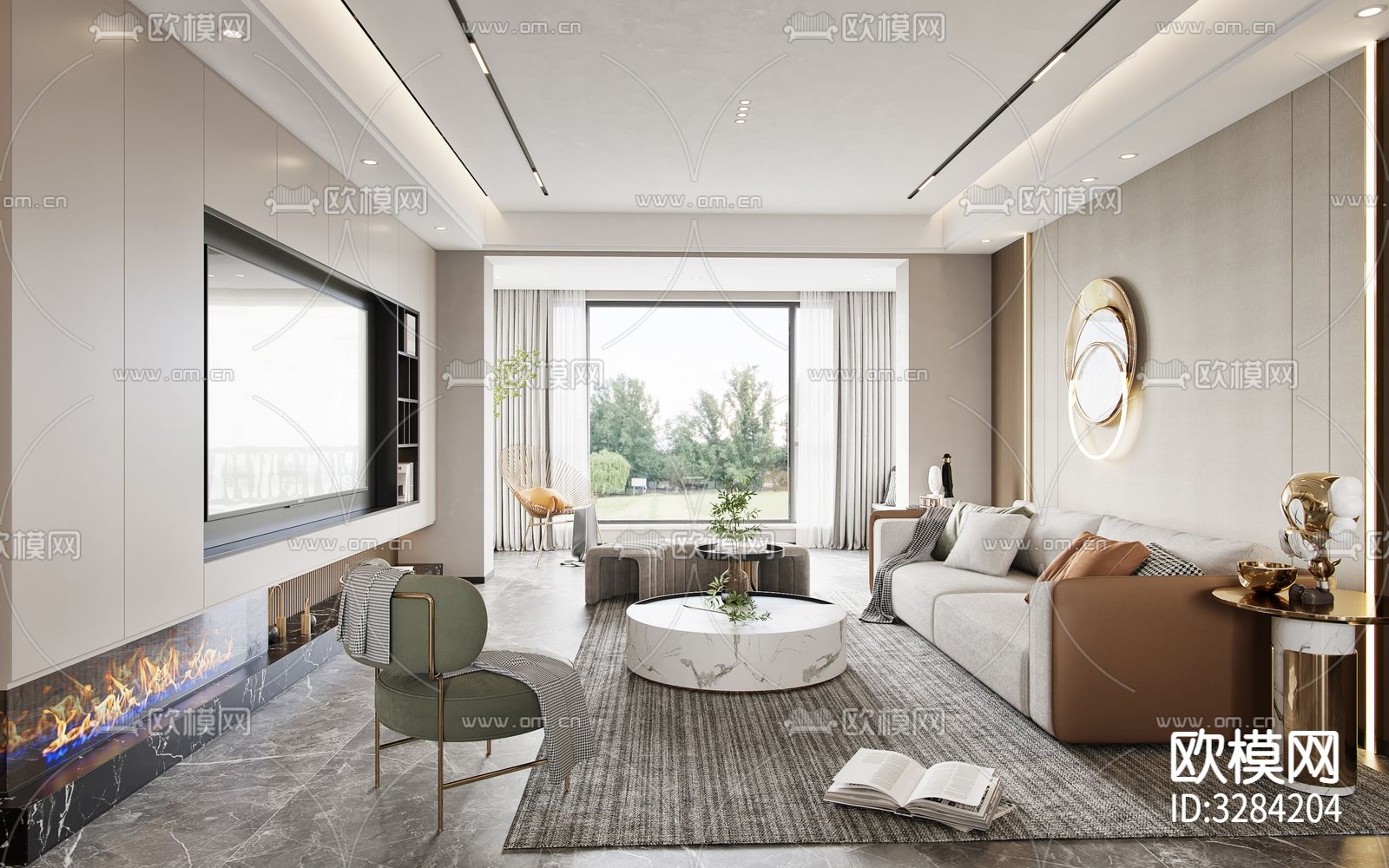 现代客餐厅效果图下载（渲染图1）