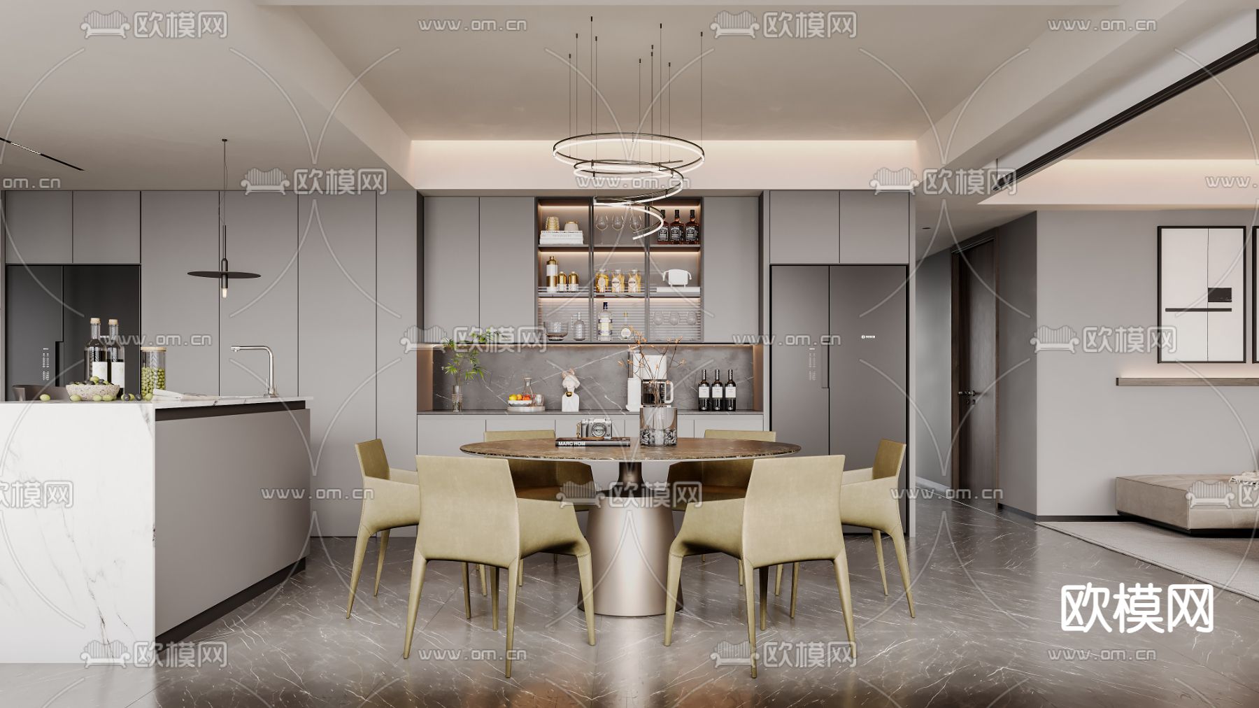现代客餐厅3d模型下载（渲染图3）