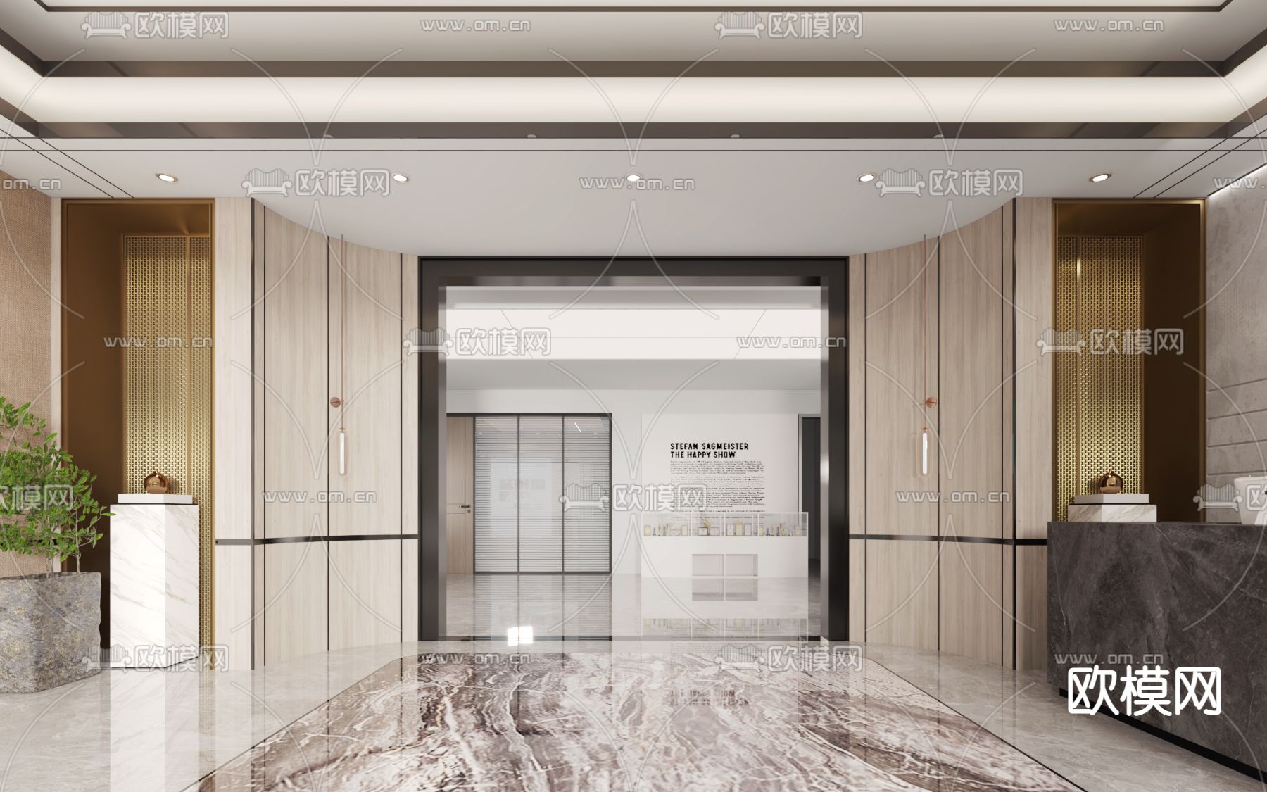 现代公司大堂3d模型下载（渲染图1）