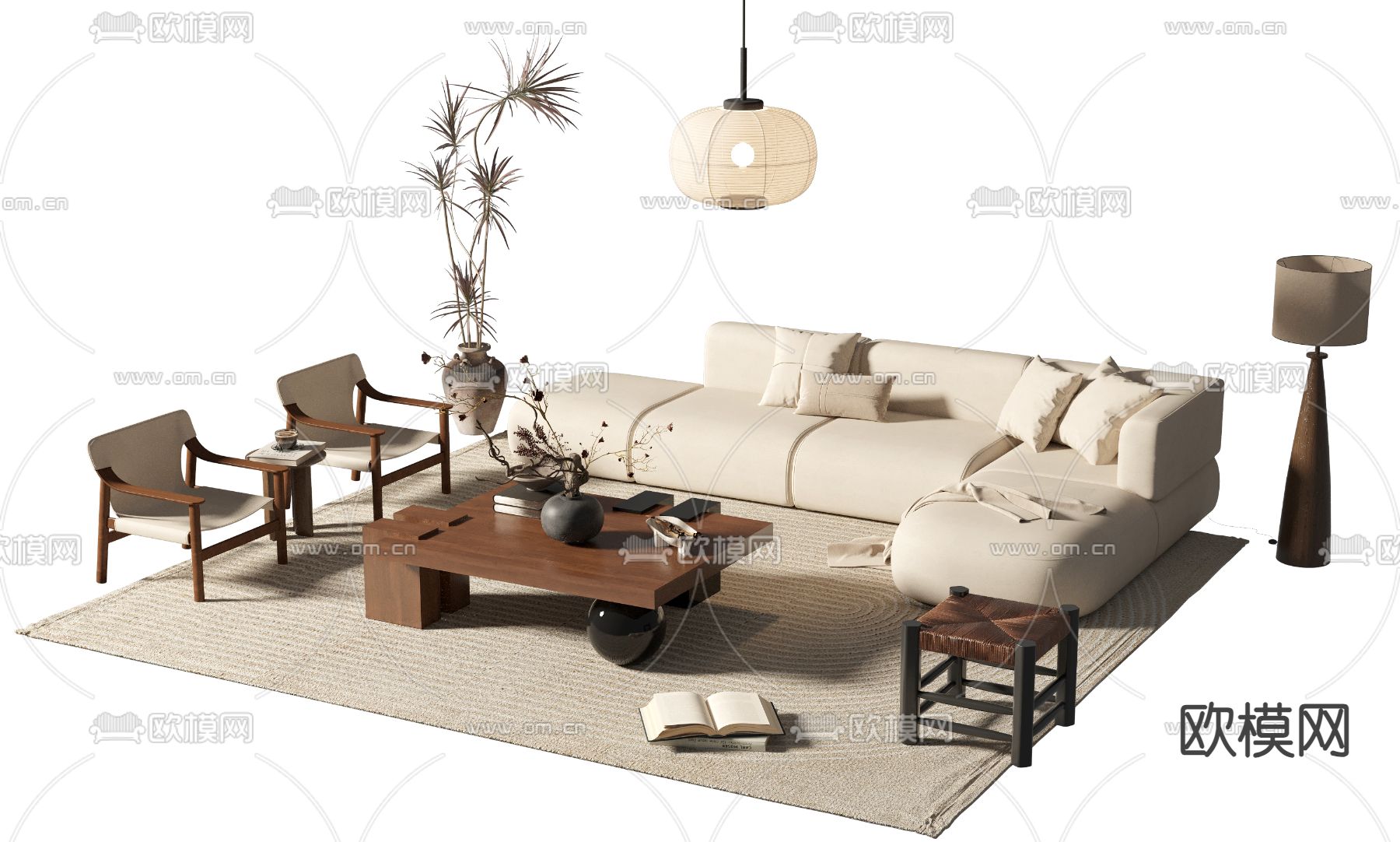 中古风组合沙发3d模型下载