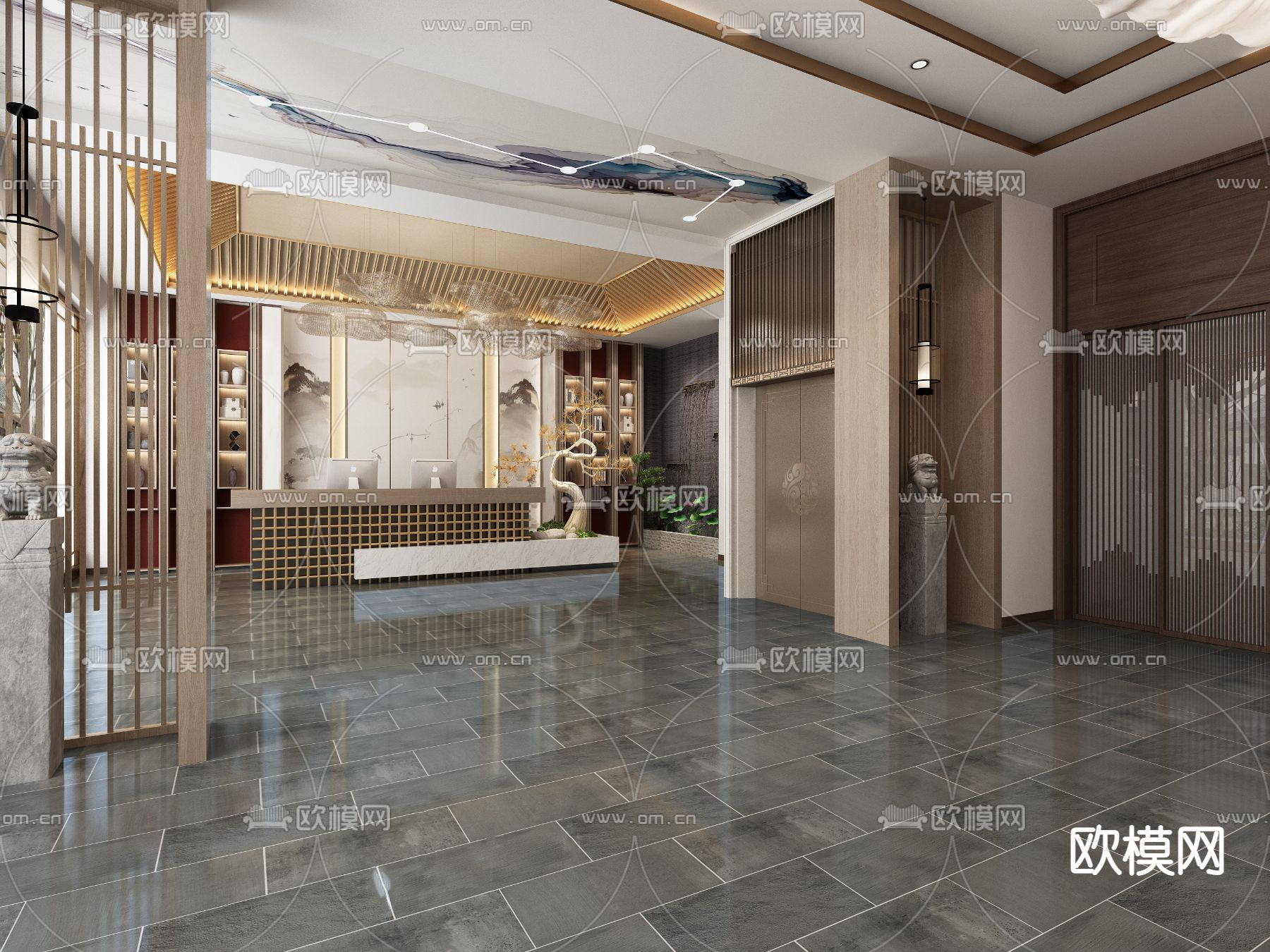 新中式 茶馆3d模型下载（渲染图2）